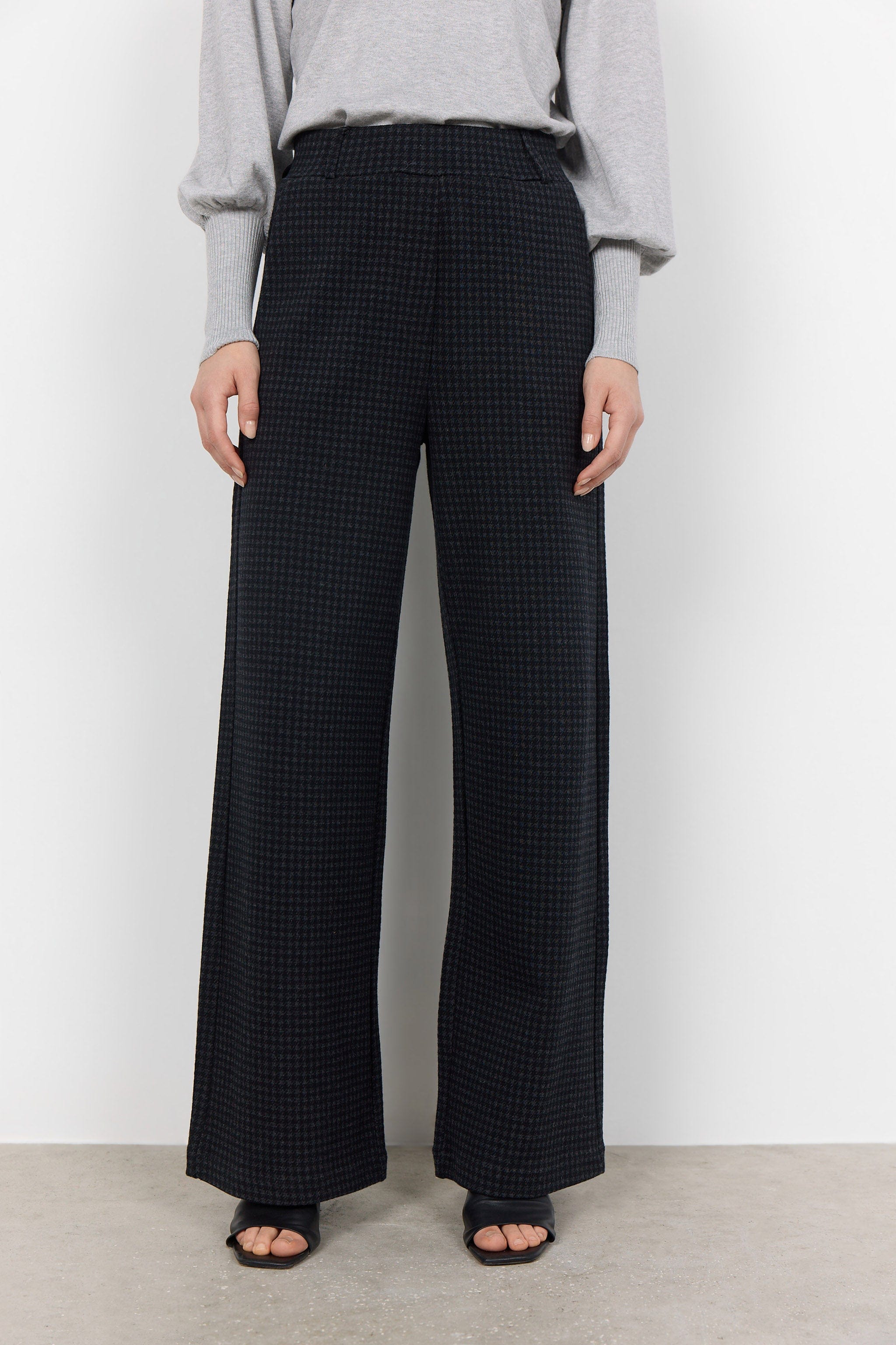 Soya Concept Isobel Dogtooth Jersey Trousers - Black Combi