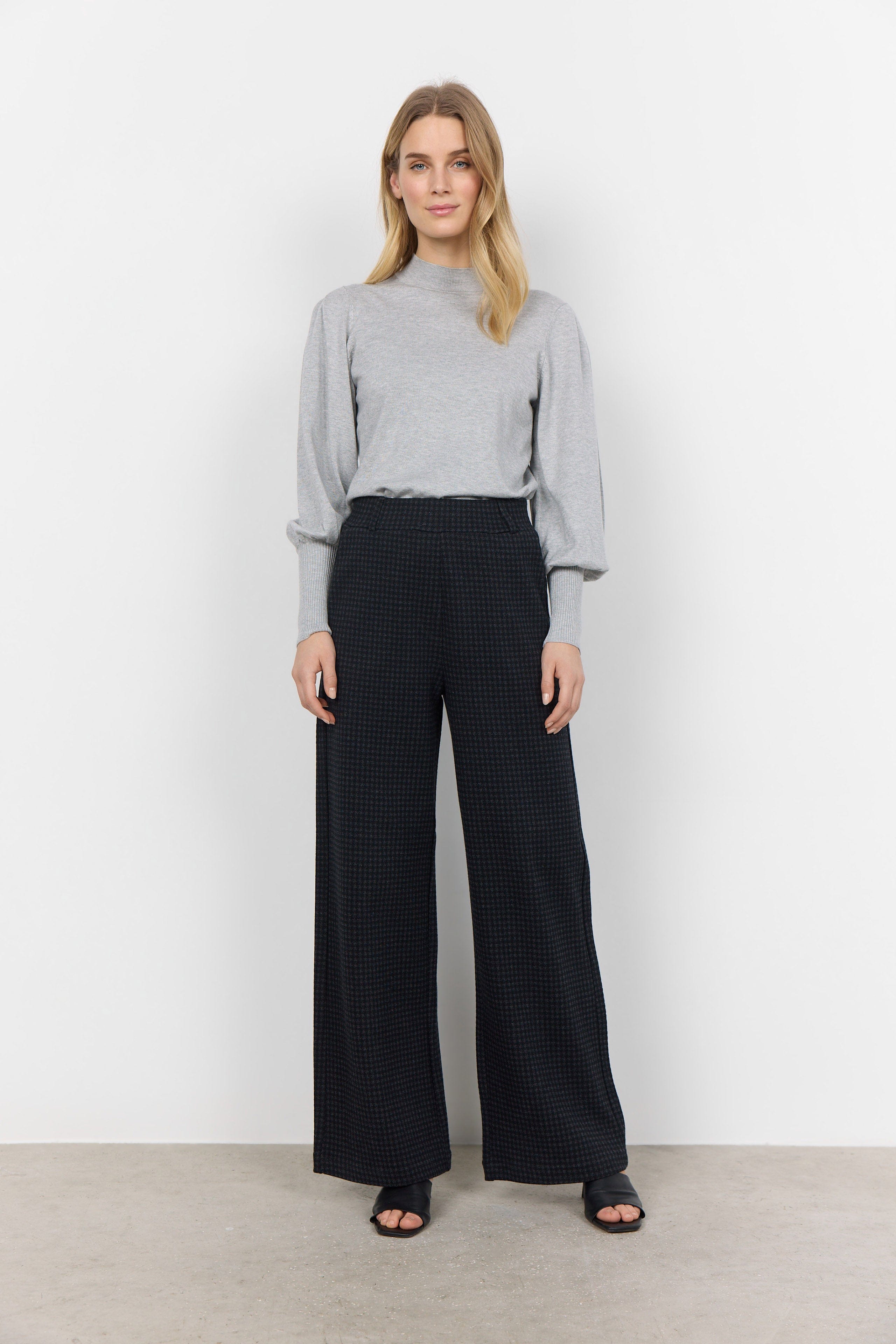 Soya Concept Isobel Dogtooth Jersey Trousers - Black Combi