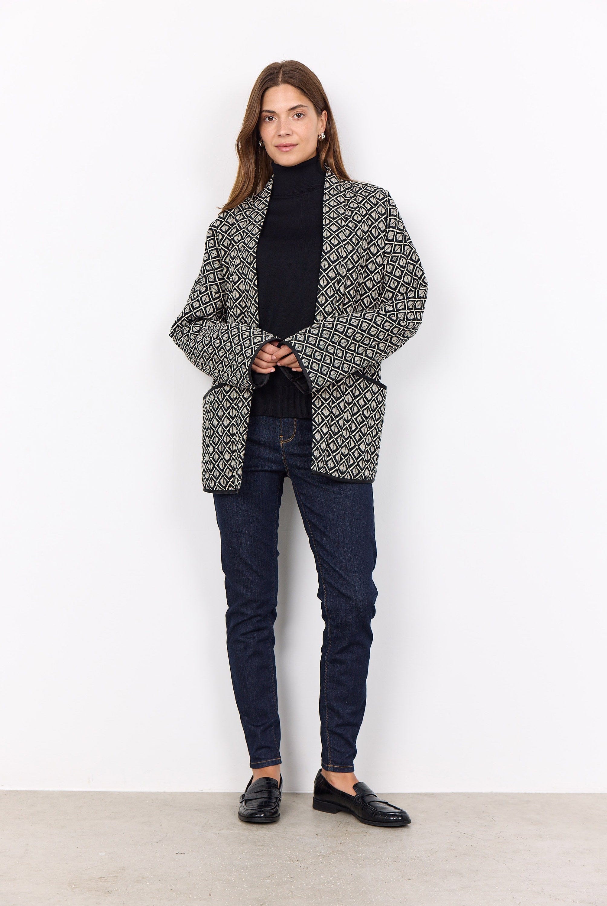 Soya Concept Isola Geometric Quilted Jacket - Black Combi