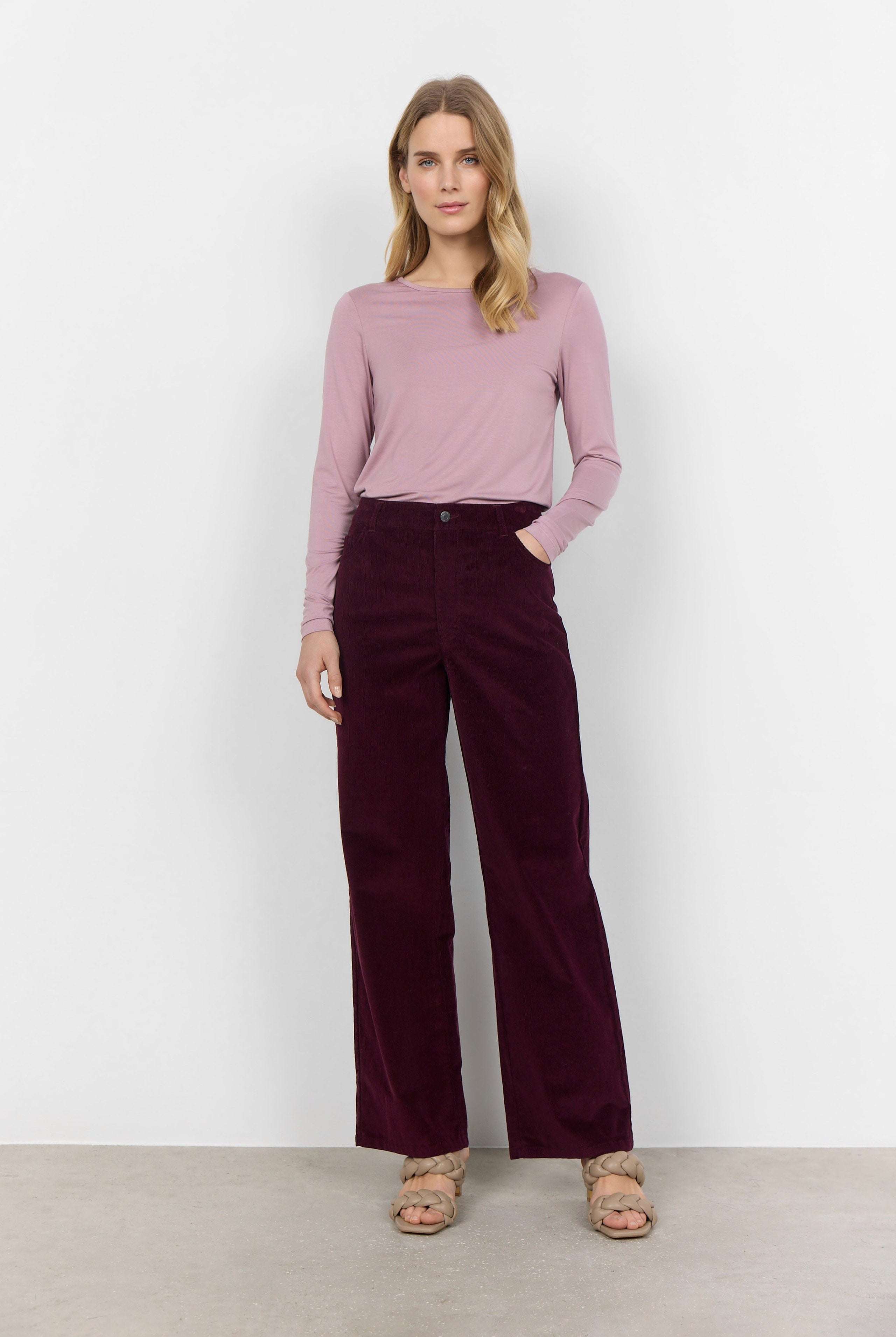 Soya Concept Ivalou Straight Leg Needlecord Trousers - Wine
