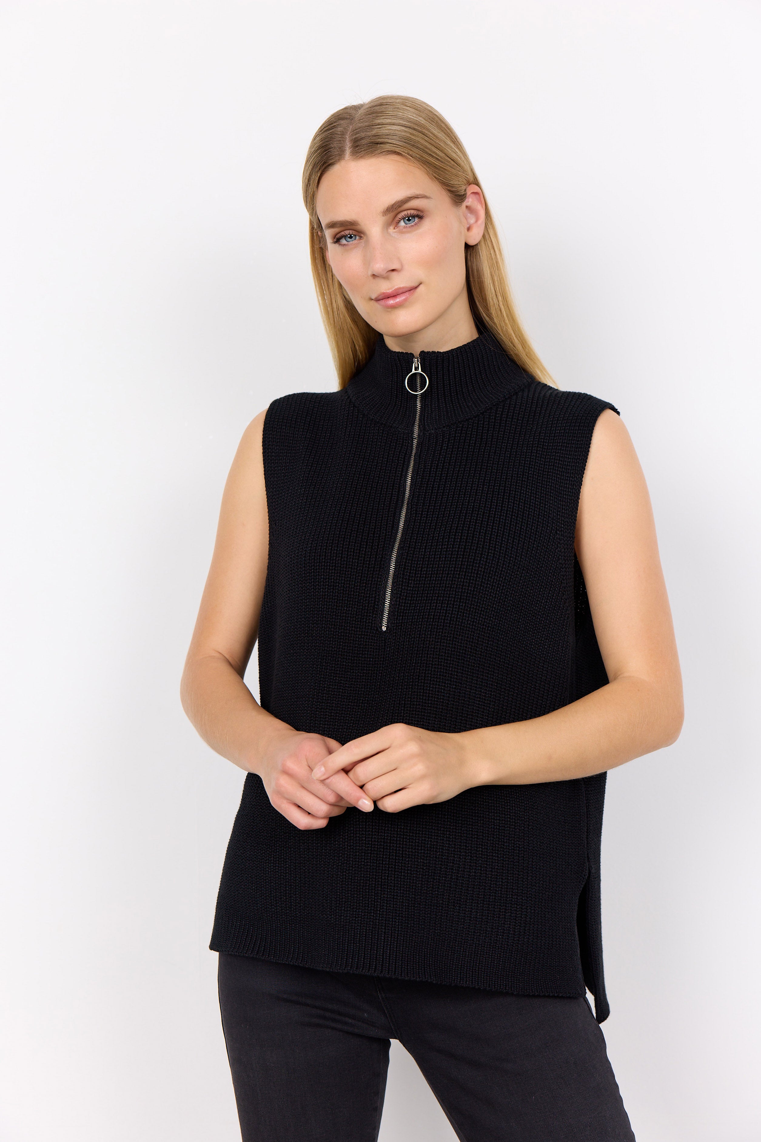 Soya Concept Julia Quarter Zip Sleeveless Jumper - Black