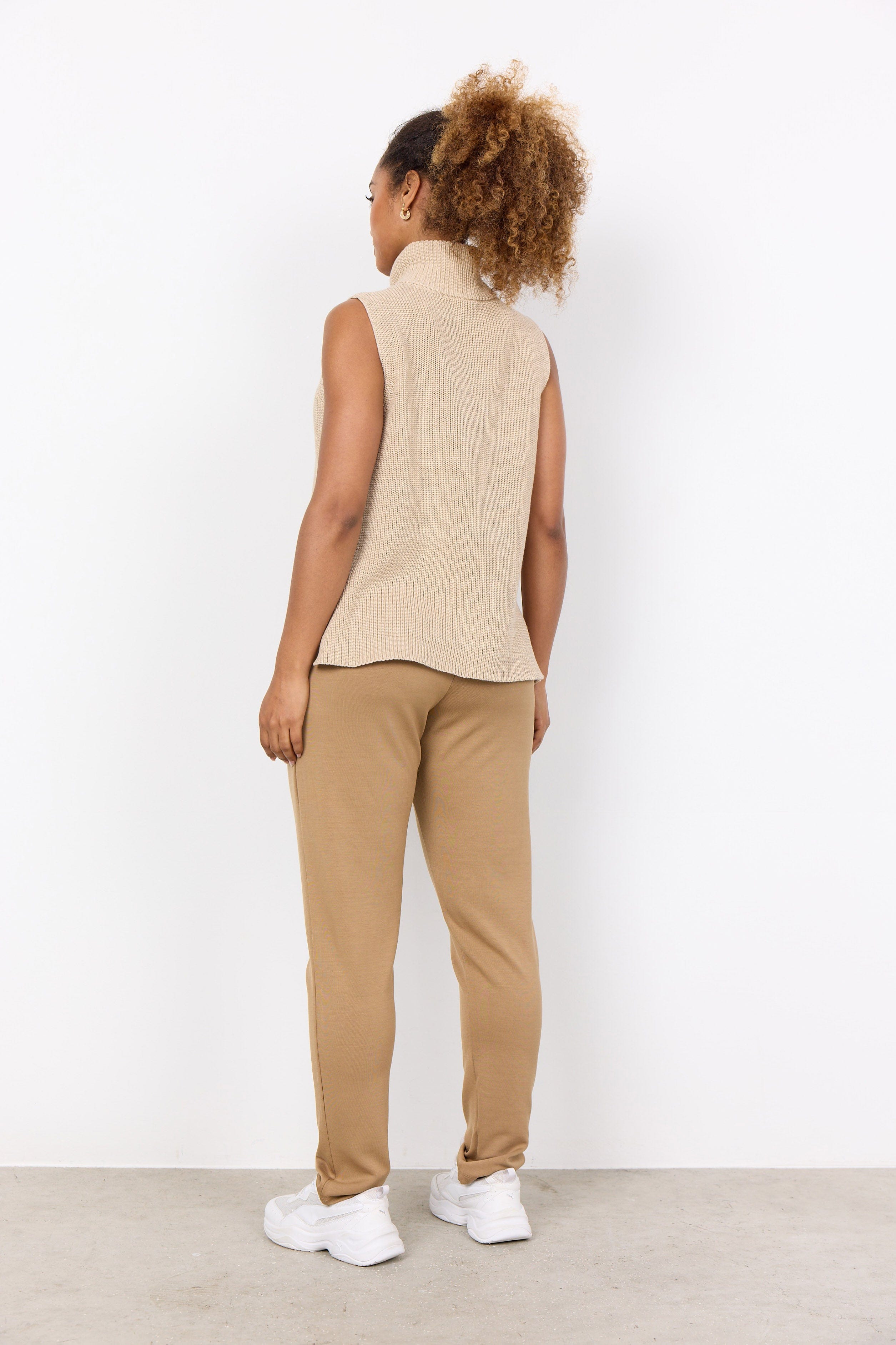Soya Concept Julia Quarter Zip Sleeveless Jumper - Sand