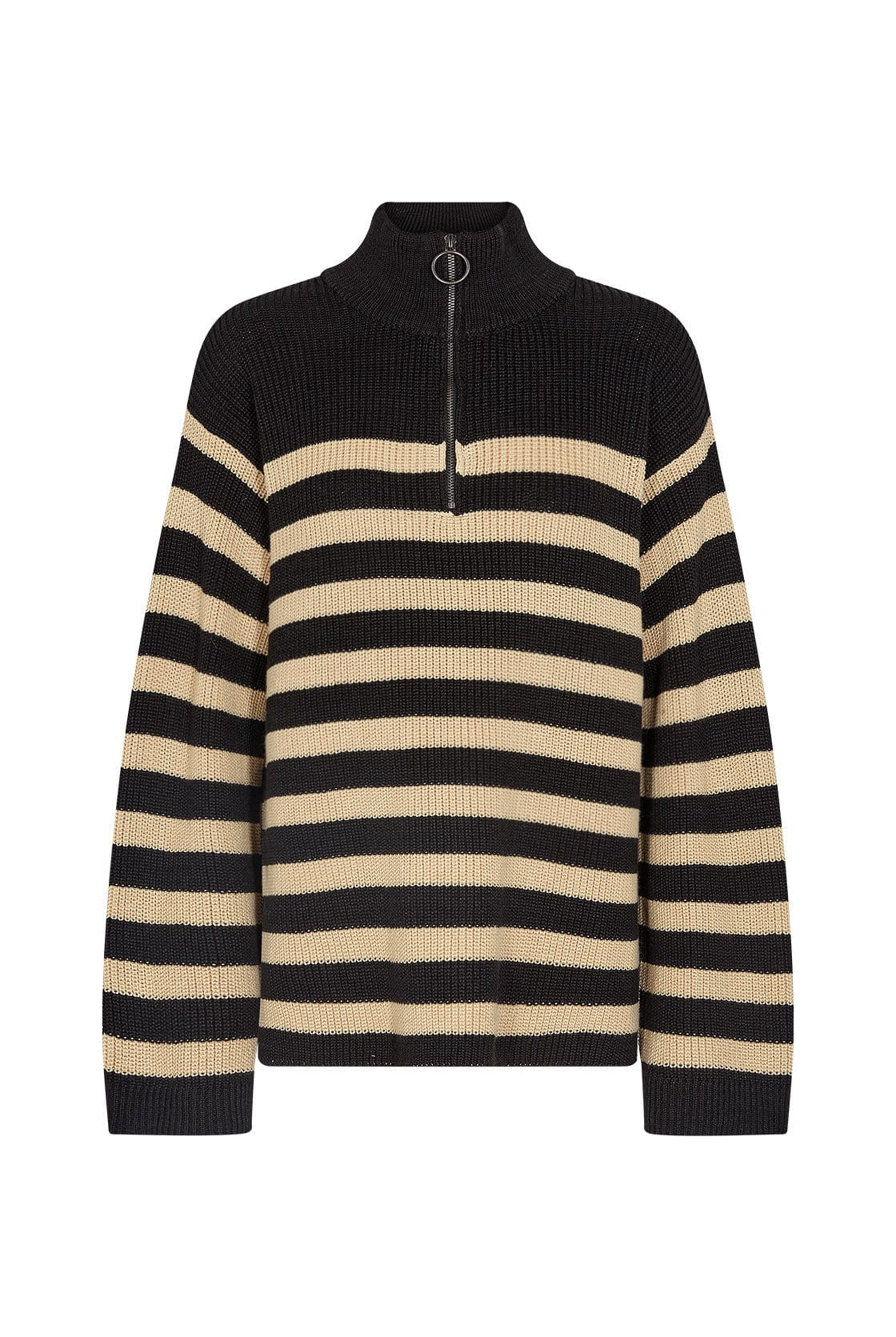 Soya Concept Julia Stripe Quarter Zip Jumper - Black Combi