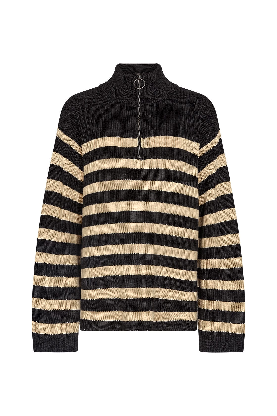 Soya Concept Julia Stripe Quarter Zip Jumper - Black Combi
