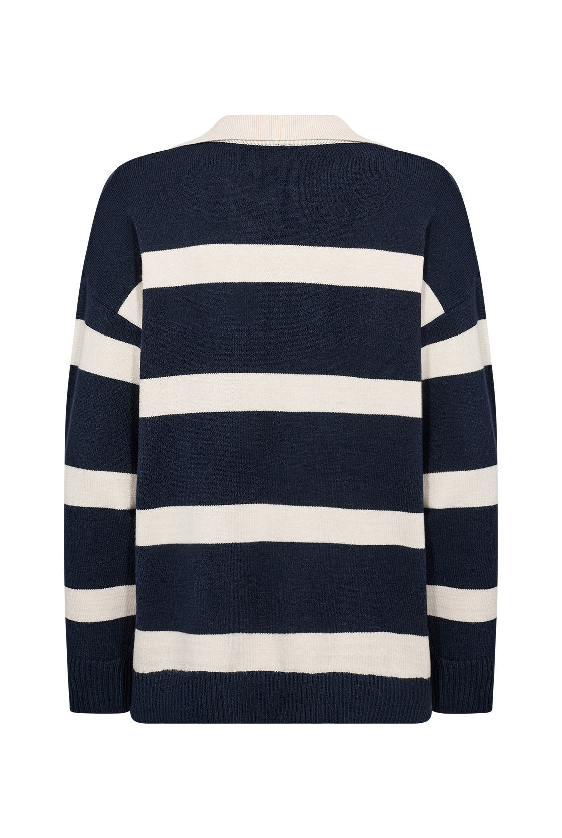 Soya Concept Kanita Stripe Knitted Collared Jumper - Navy Melange Combi