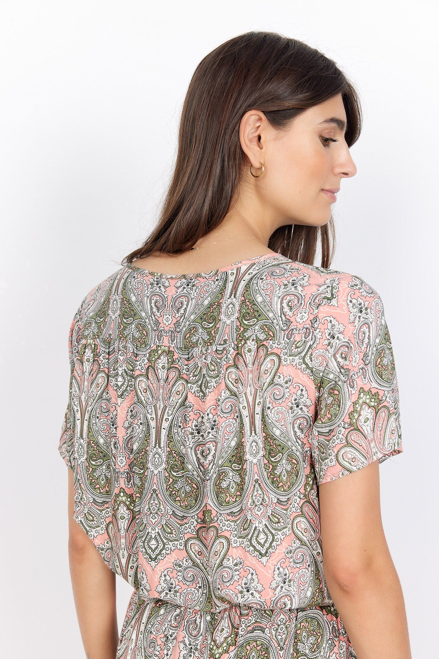 Soya Concept Kija Printed Short Sleeve Blouse - Coral Haze Combi