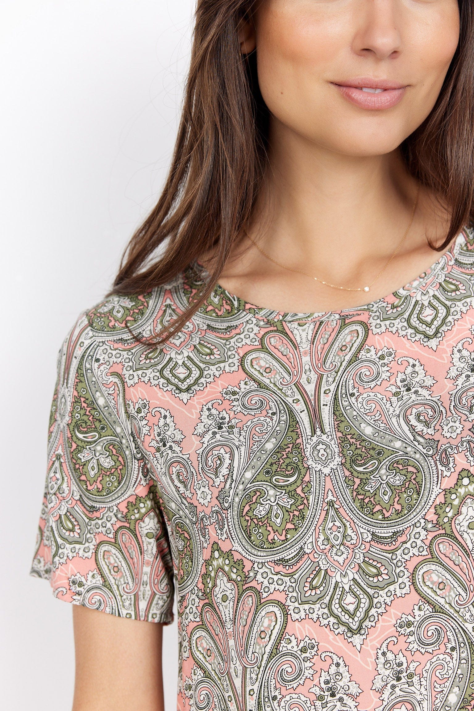 Soya Concept Kija Printed Short Sleeve Blouse - Coral Haze Combi