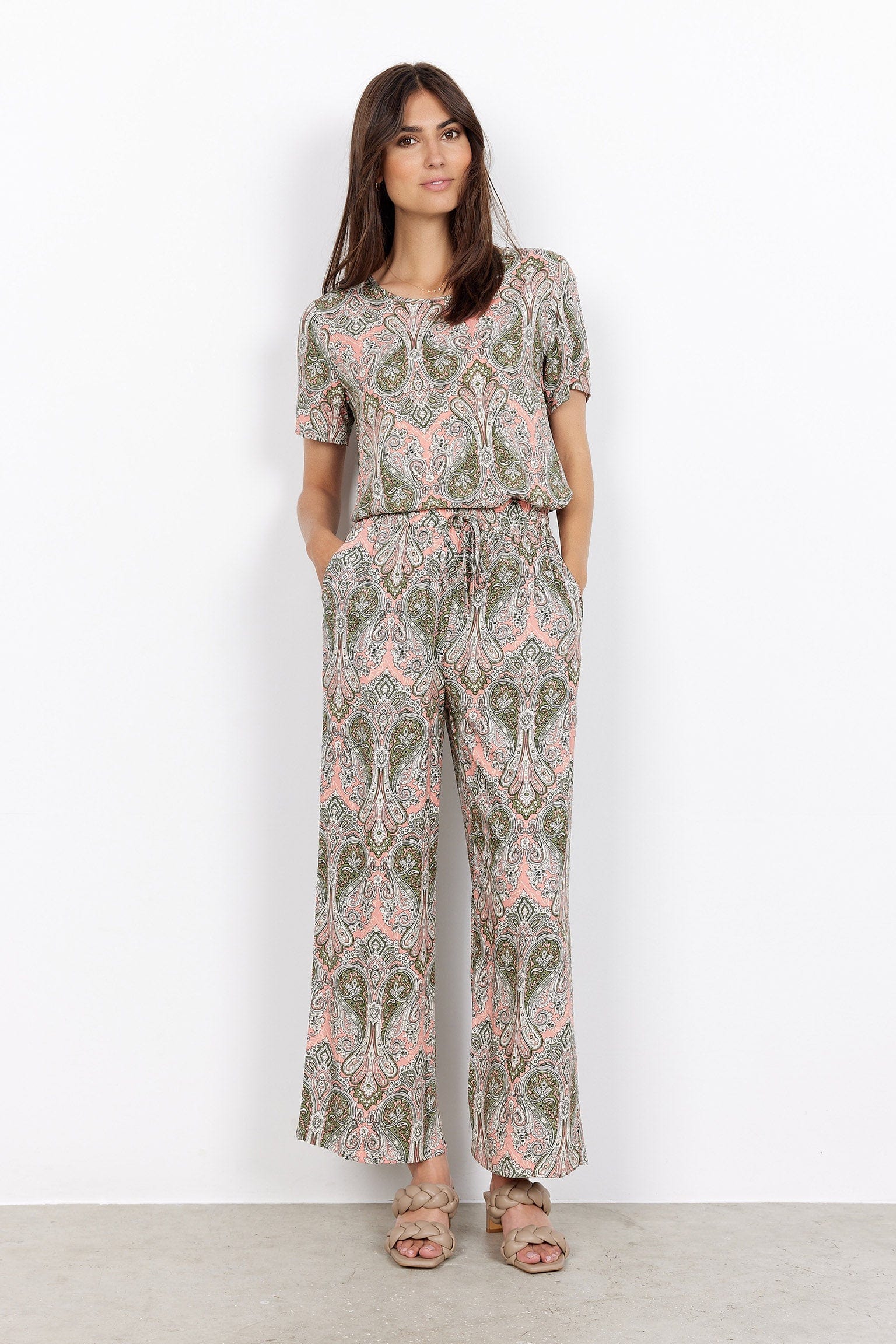 Soya Concept Kija Printed Short Sleeve Blouse - Coral Haze Combi