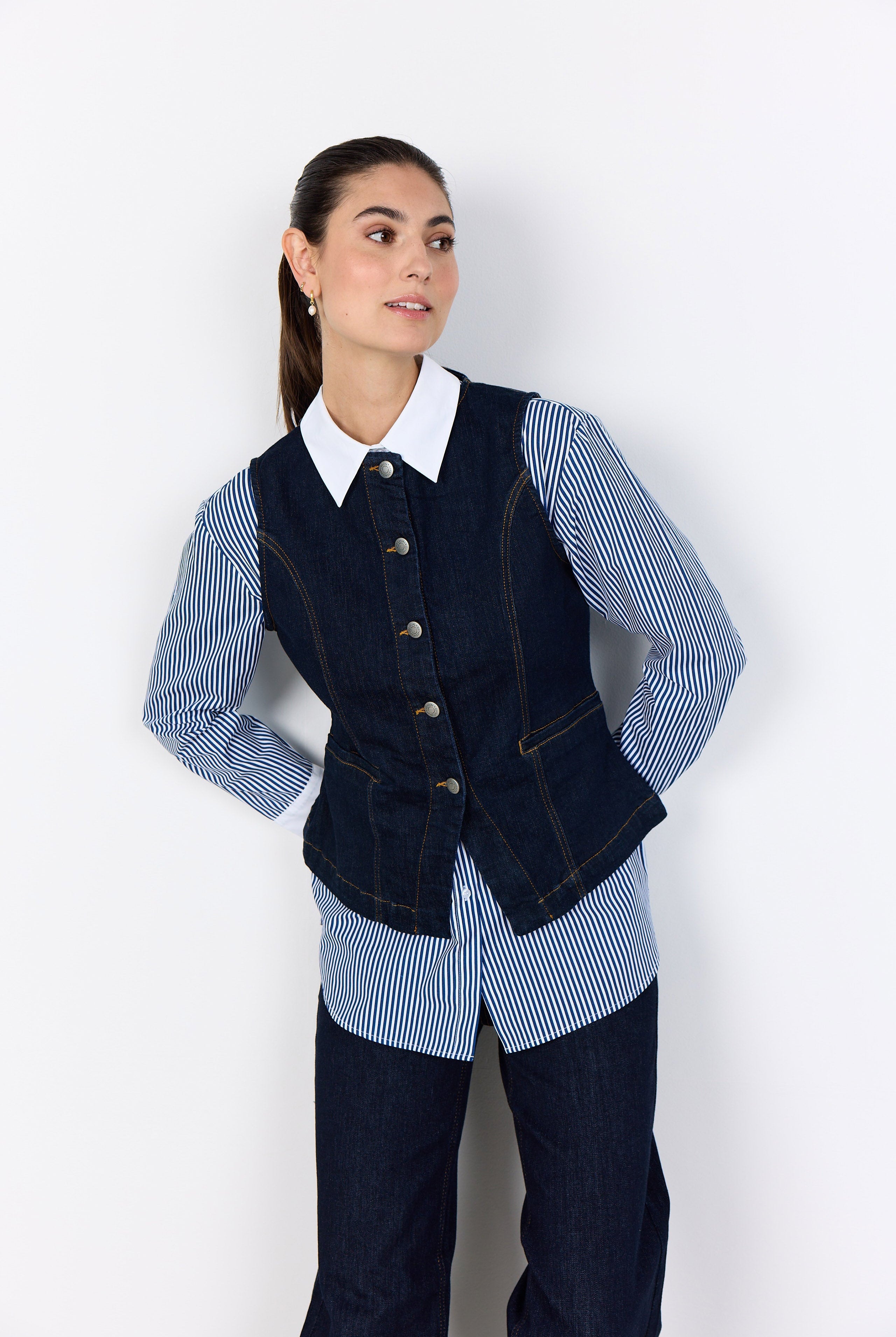Soya Concept Kimberly Waistcoat - Raw Blue Denim