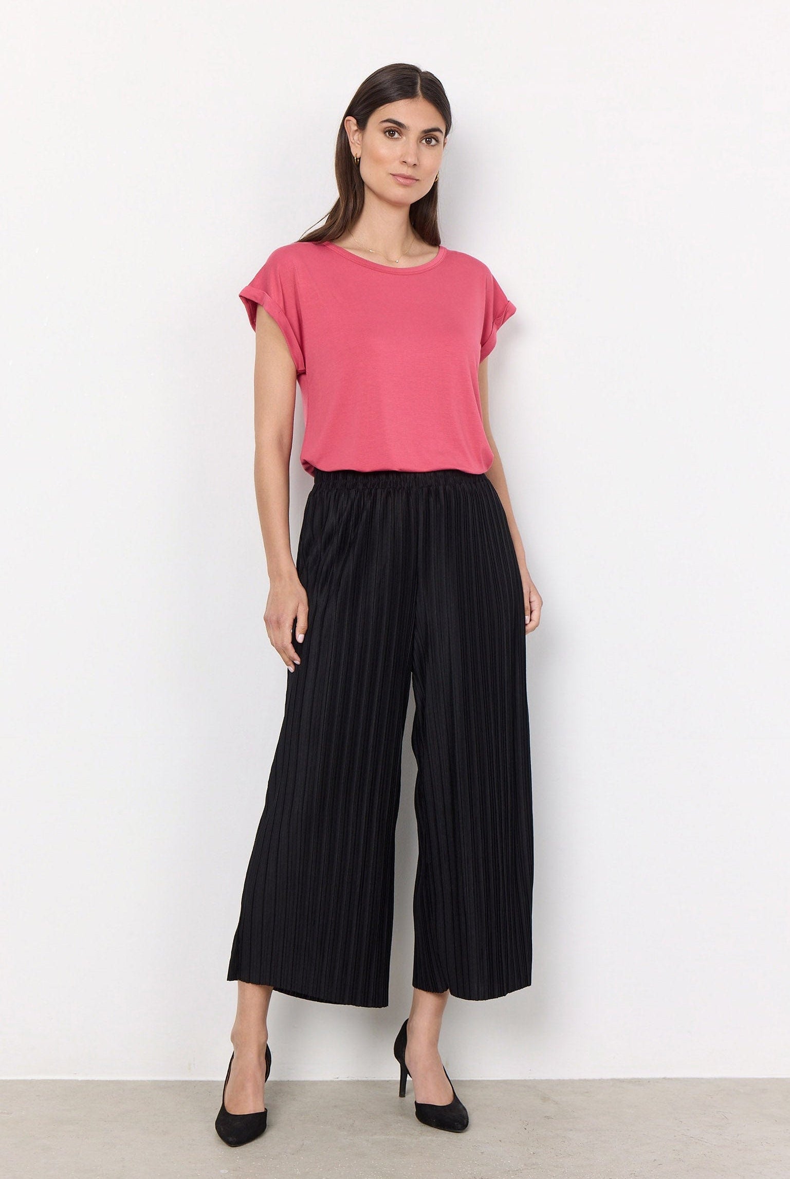 Soya Concept Kirit Plisse Cropped Trousers - Black