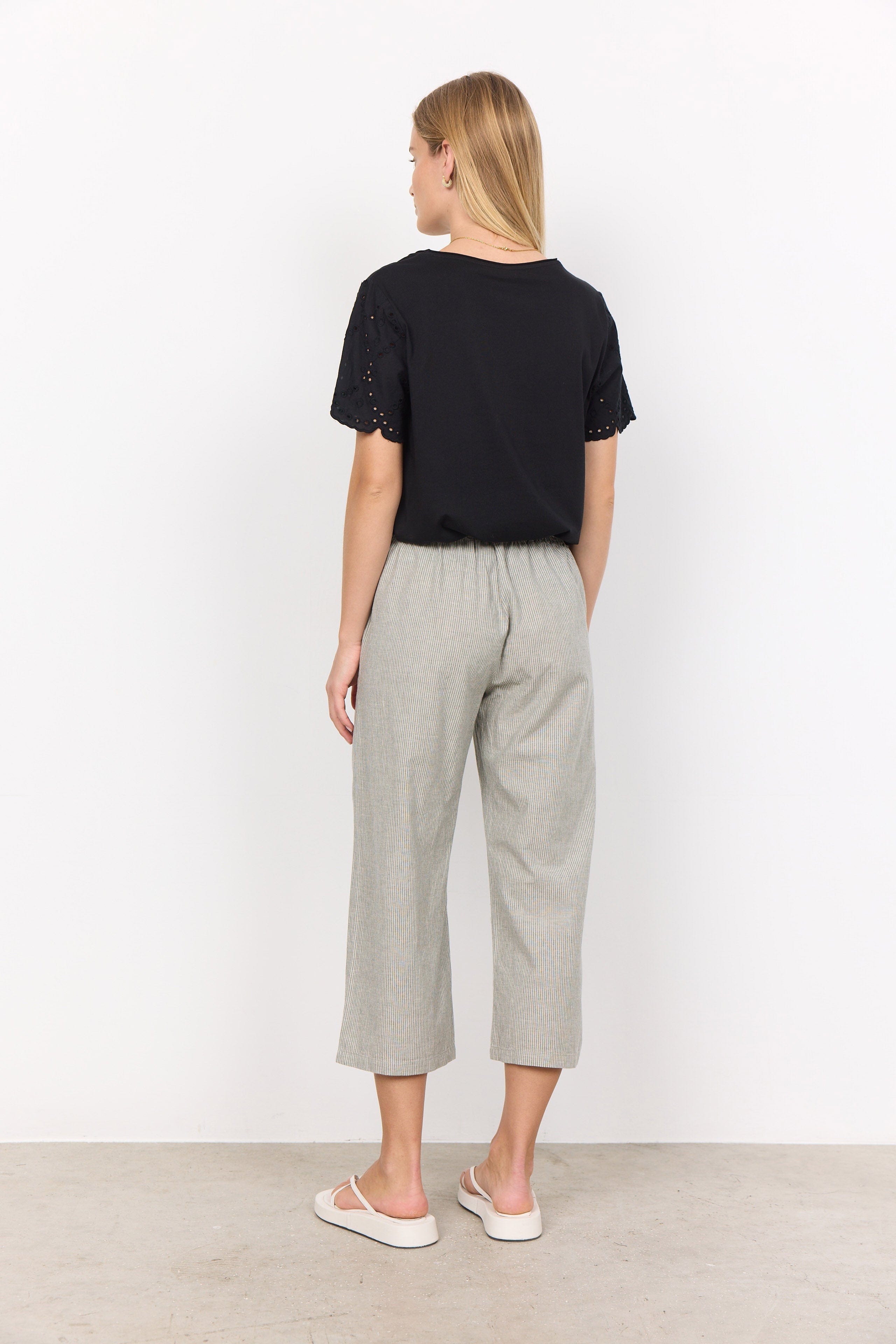 Soya Concept Lea Stripe Cotton Blend Trousers - Misty Combi
