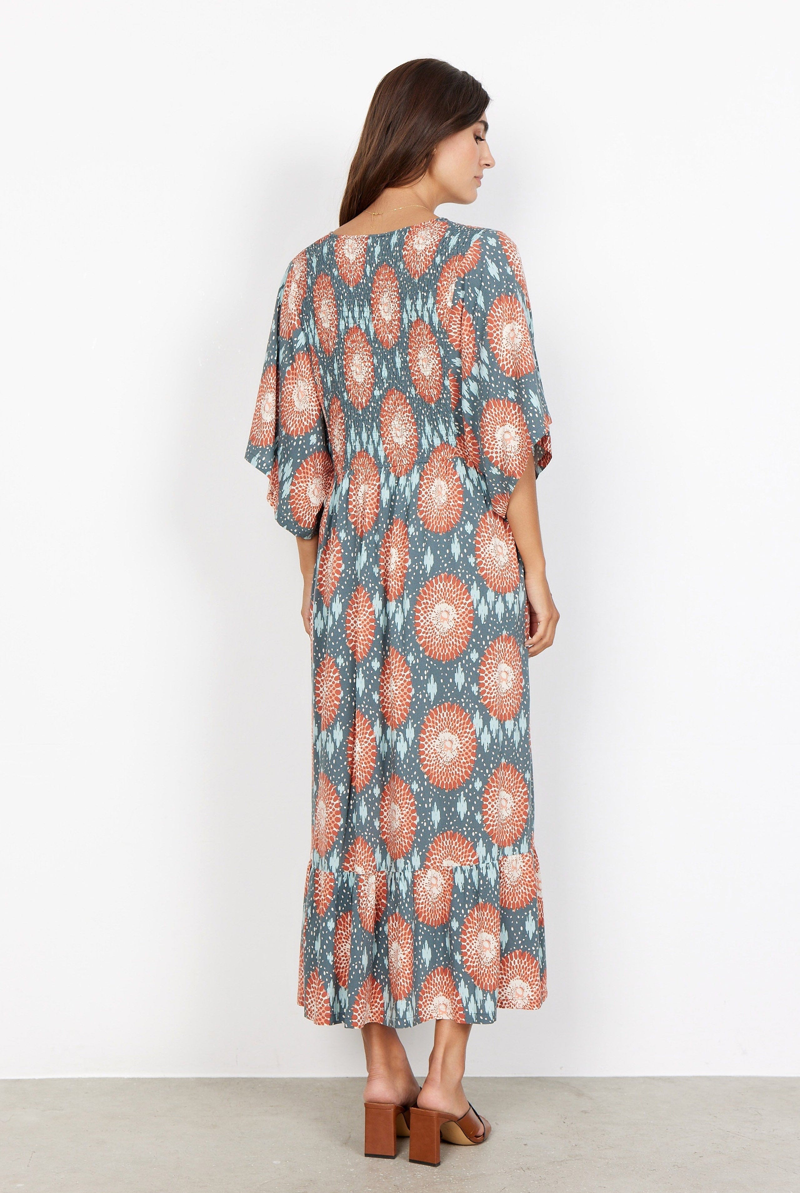 Soya Concept Leana Printed Batwing Dress - Dusty Red Combi