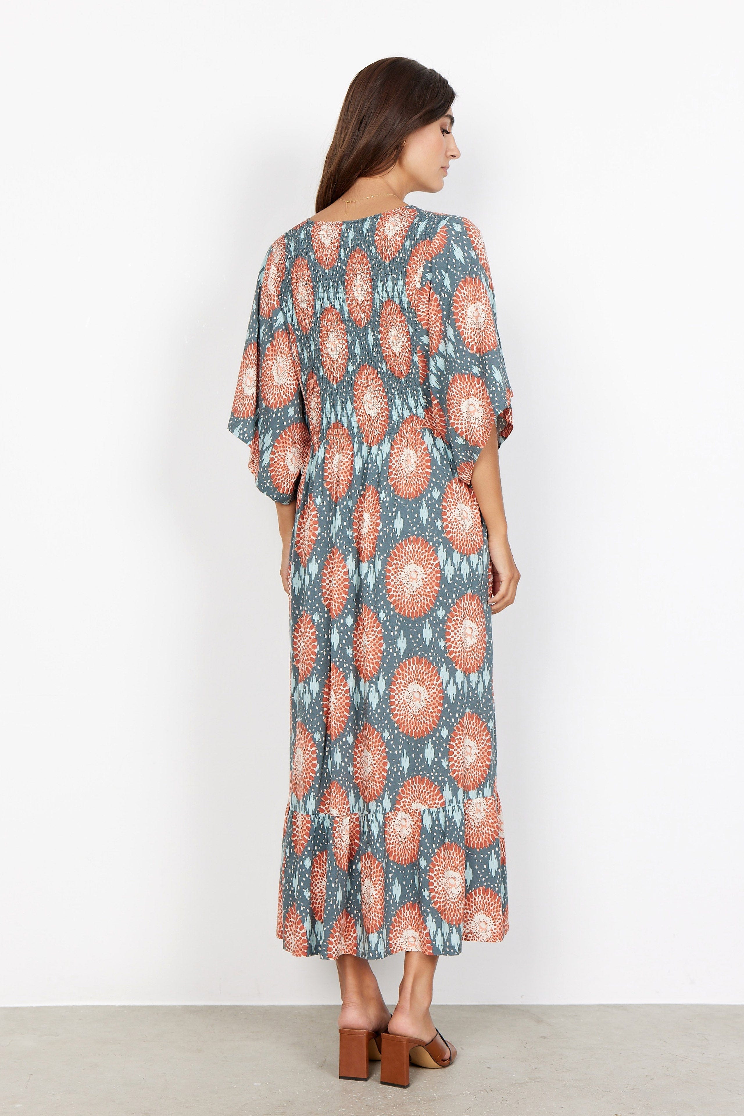 Soya Concept Leana Printed Batwing Dress - Dusty Red Combi