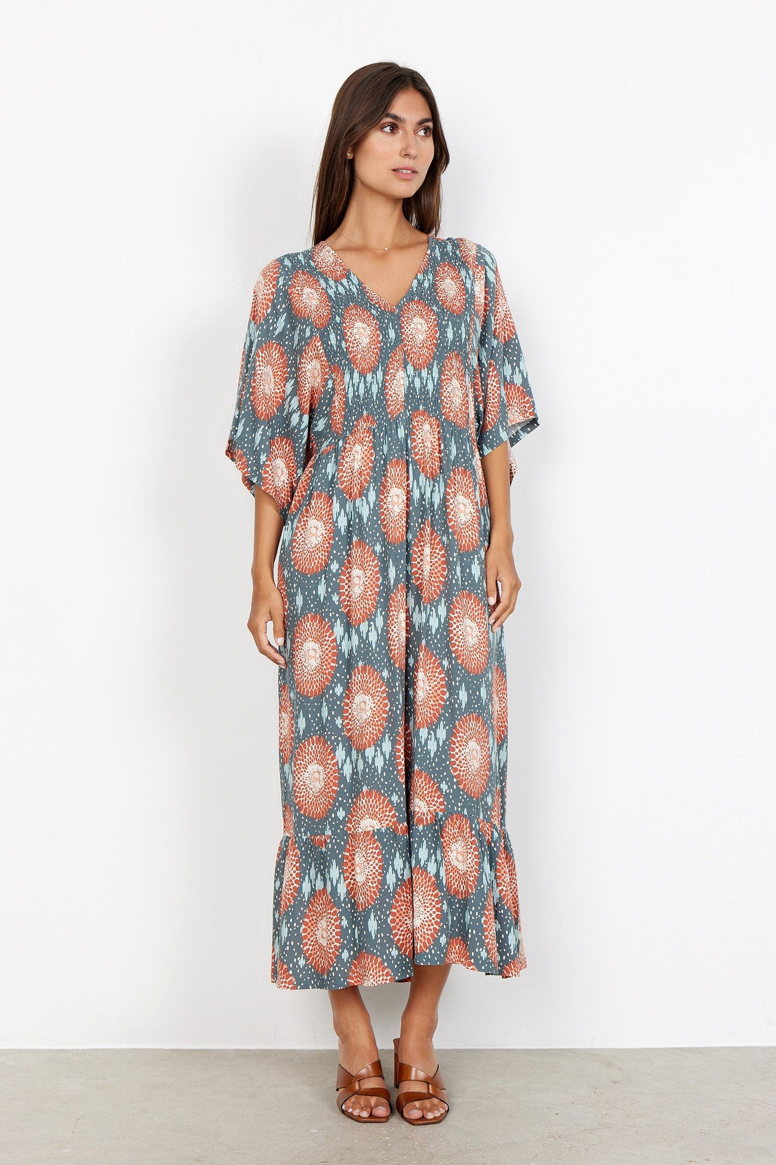 Soya Concept Leana Printed Batwing Dress - Dusty Red Combi