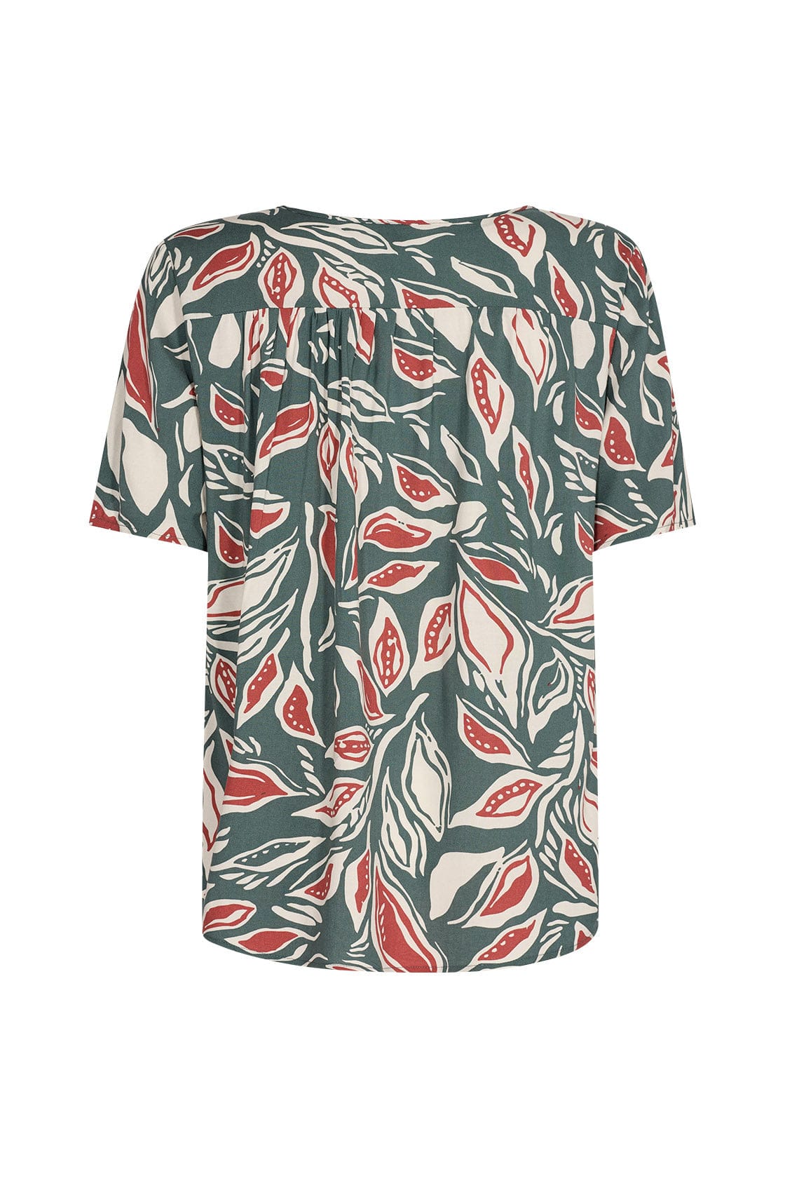 Soya Concept Leda Leaf Printed Blouse - Shadow Green Combi