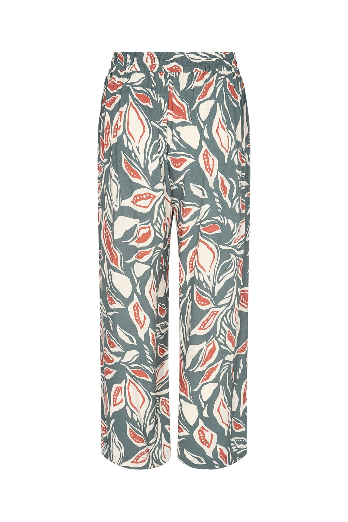 Soya Concept Leda Leaf Printed Elastic Waist Cropped Trousers - Shadow Green Combi