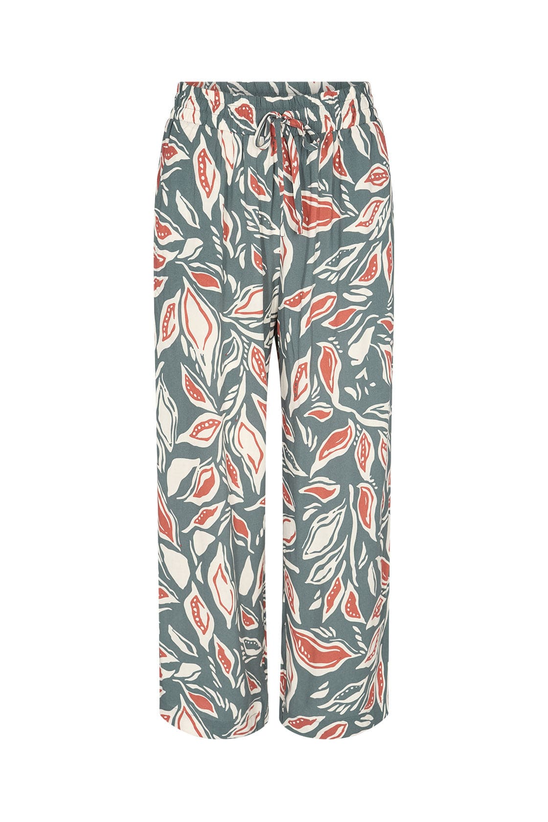 Soya Concept Leda Leaf Printed Elastic Waist Cropped Trousers - Shadow Green Combi