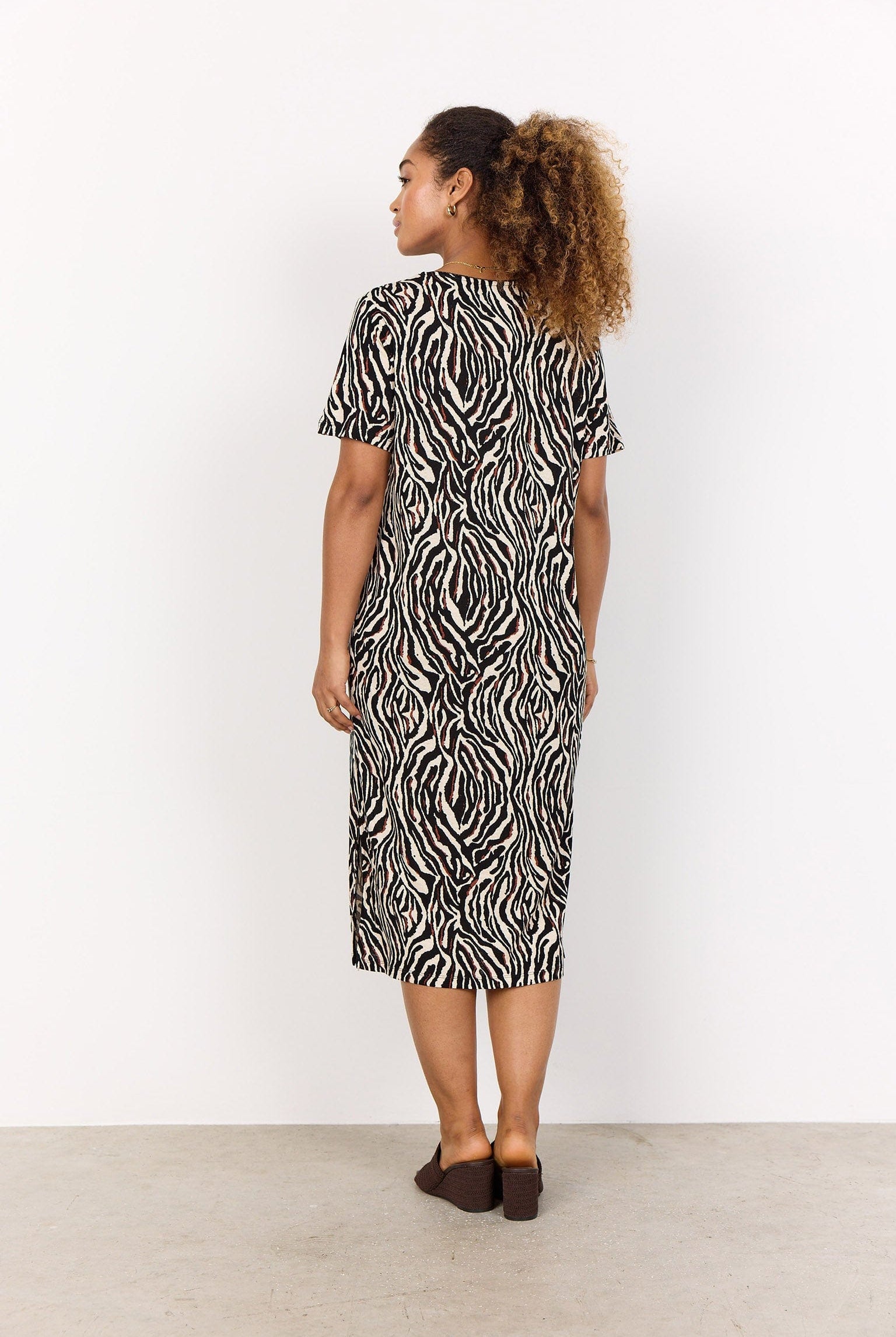 Soya Concept Lenise Animal Print Linen Blend Short Sleeve Dress - Black Combi