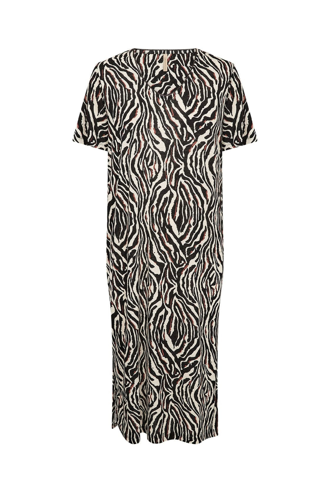 Soya Concept Lenise Animal Print Linen Blend Short Sleeve Dress - Black Combi