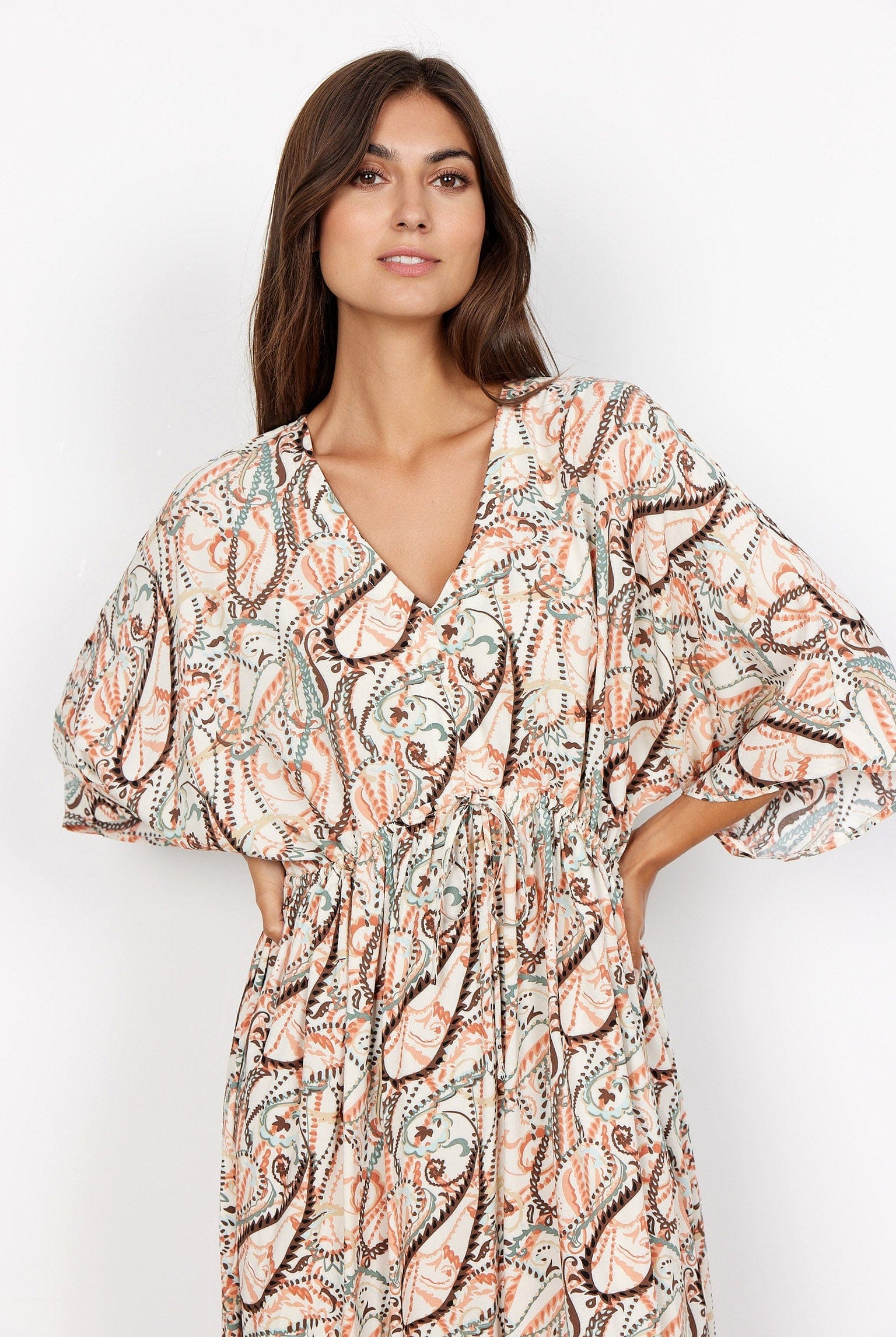 Soya Concept Linda Printed Midi Dress - Dusty Red Combi