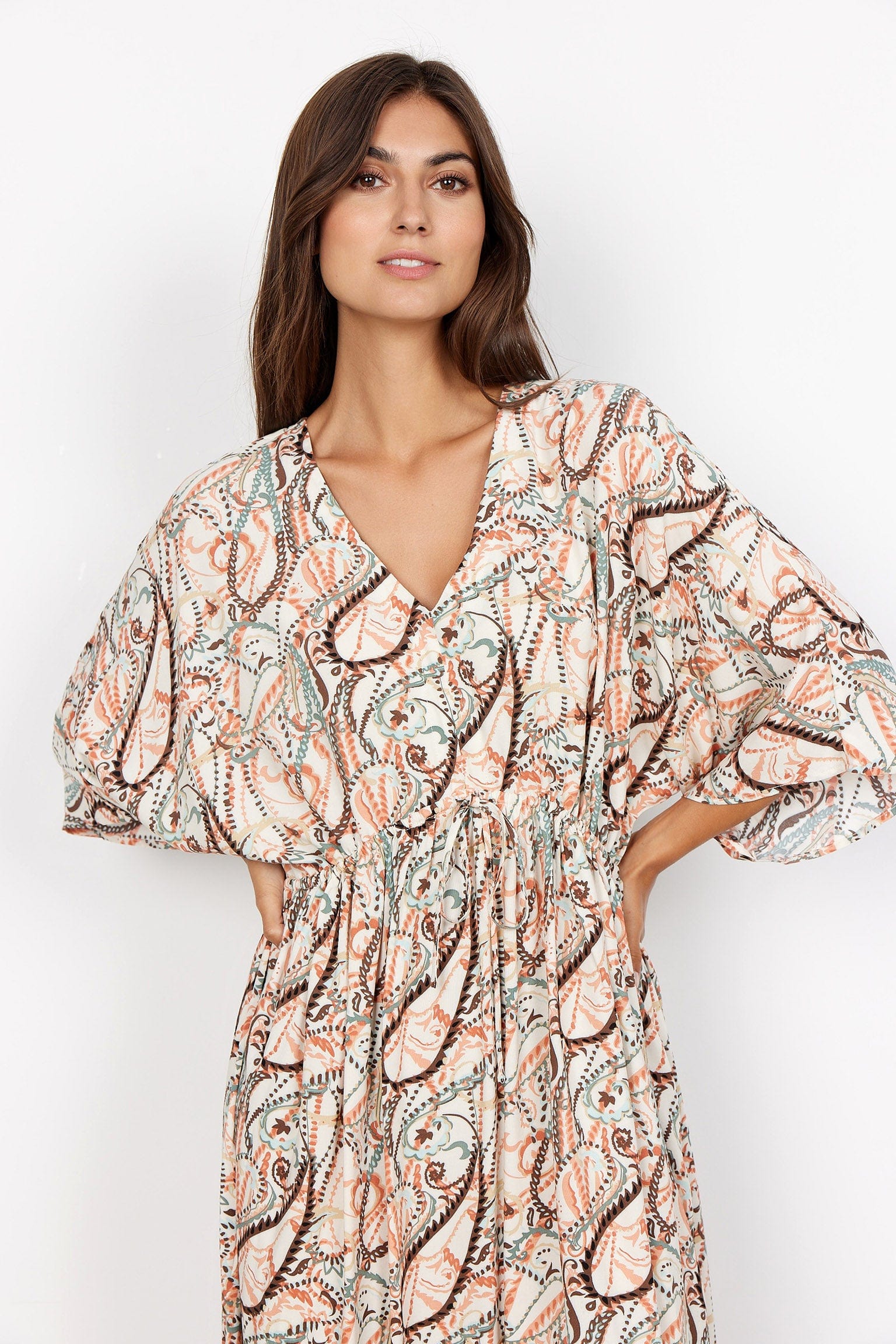 Soya Concept Linda Printed Midi Dress - Dusty Red Combi