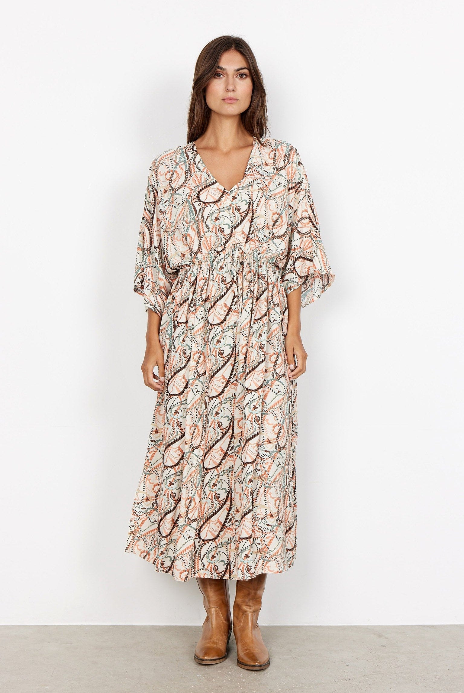 Soya Concept Linda Printed Midi Dress - Dusty Red Combi