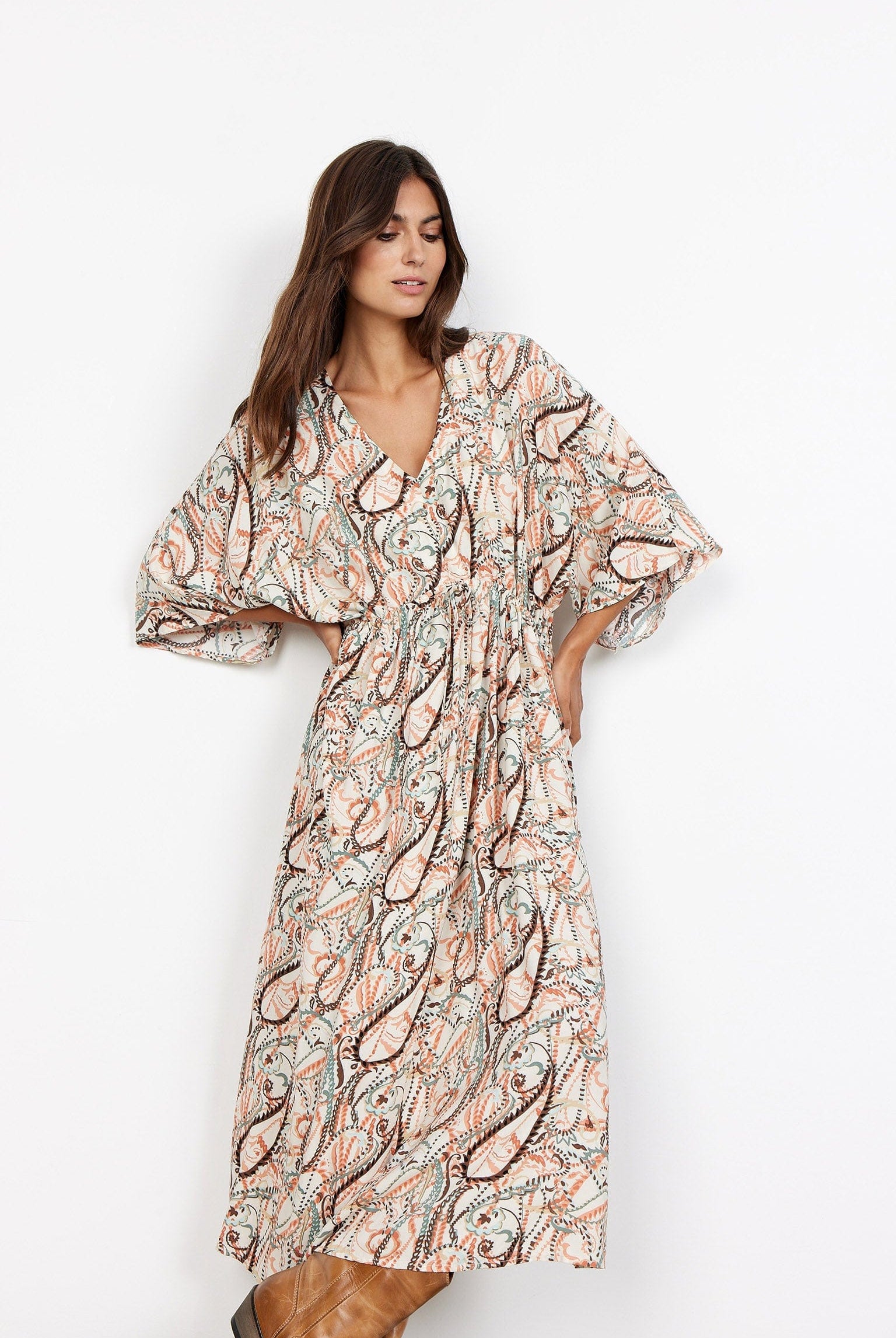 Soya Concept Linda Printed Midi Dress - Dusty Red Combi