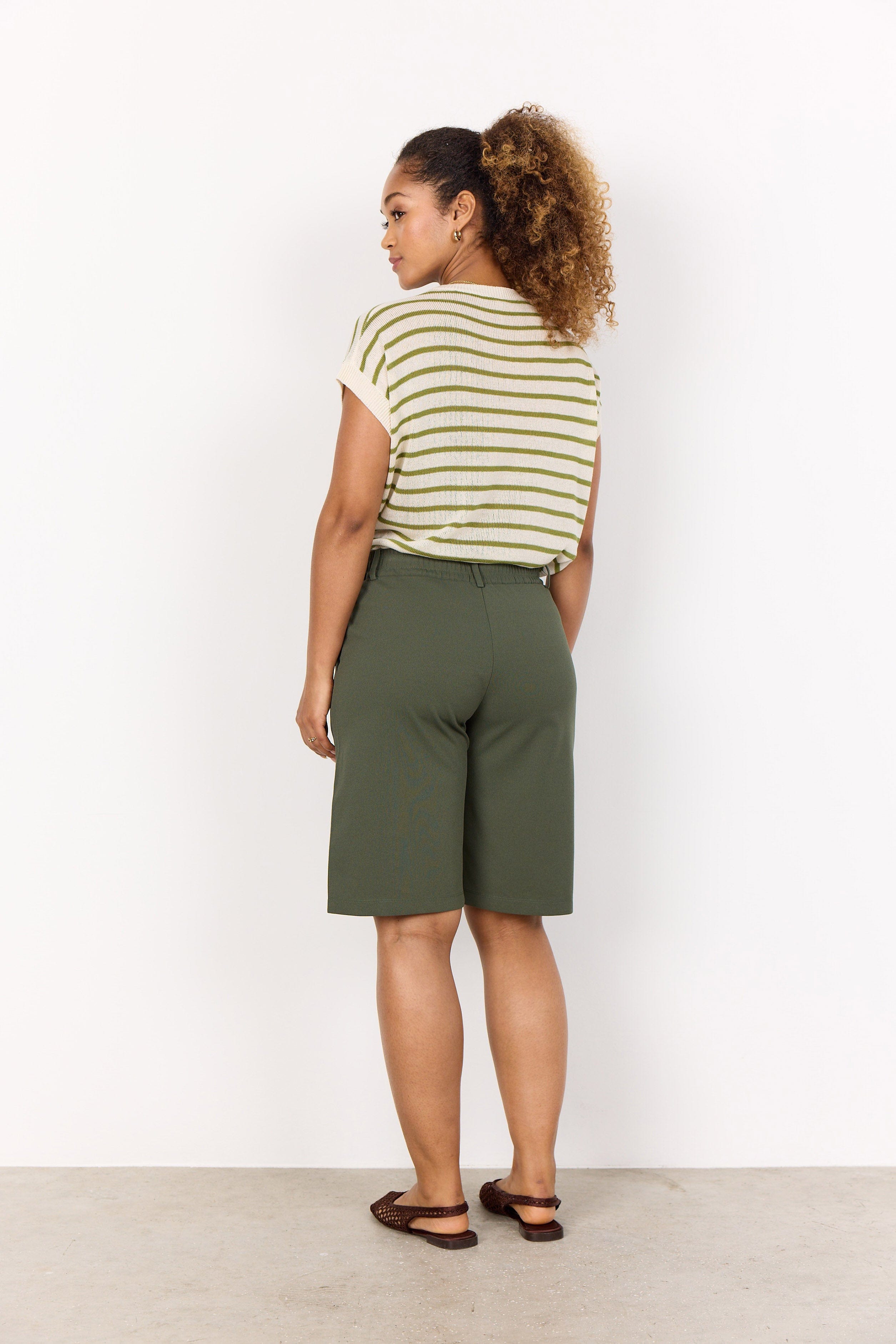 Soya Concept Luanna Stripe Linen Blend Knit Top - Calliste Green Combi