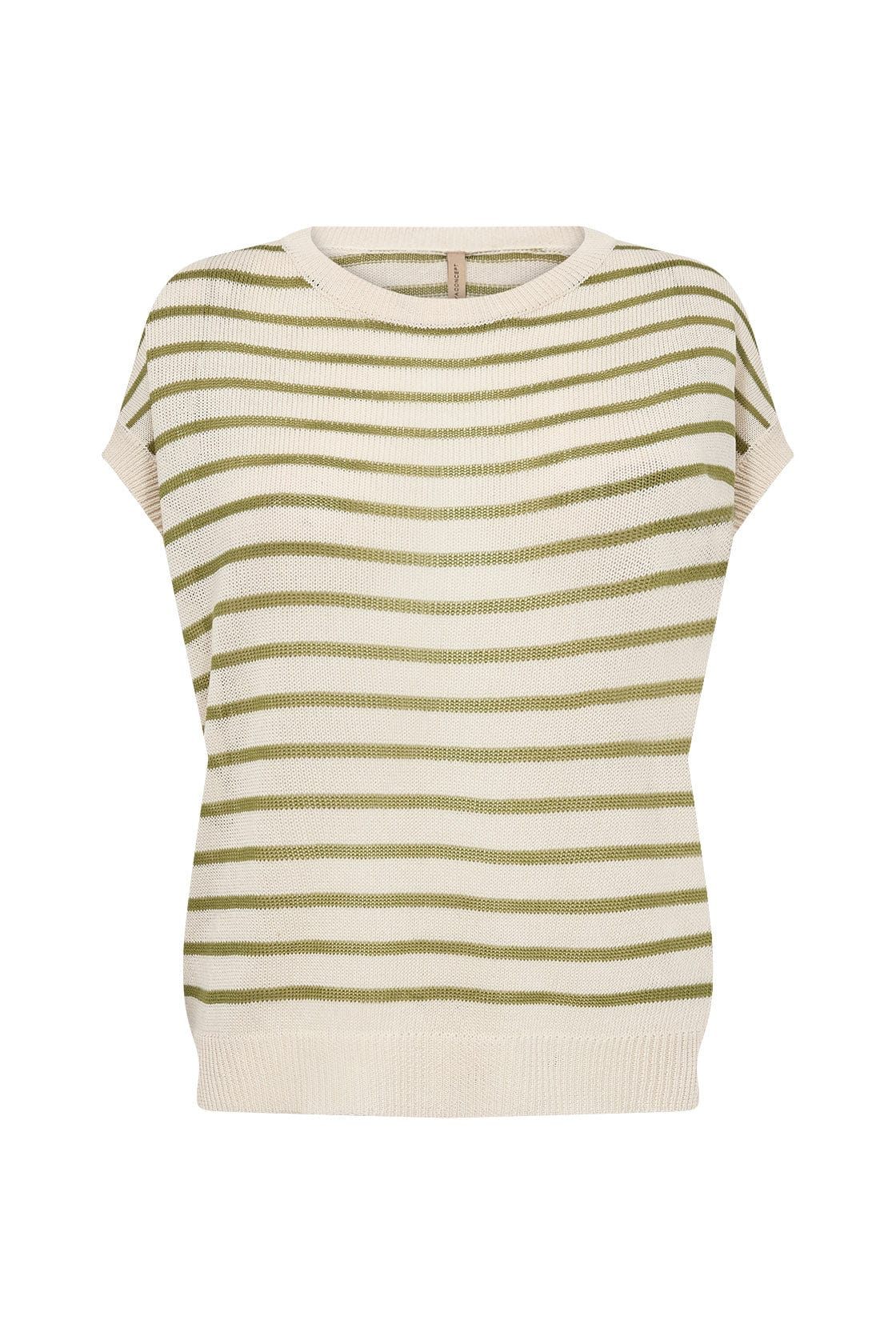 Soya Concept Luanna Stripe Linen Blend Knit Top - Calliste Green Combi
