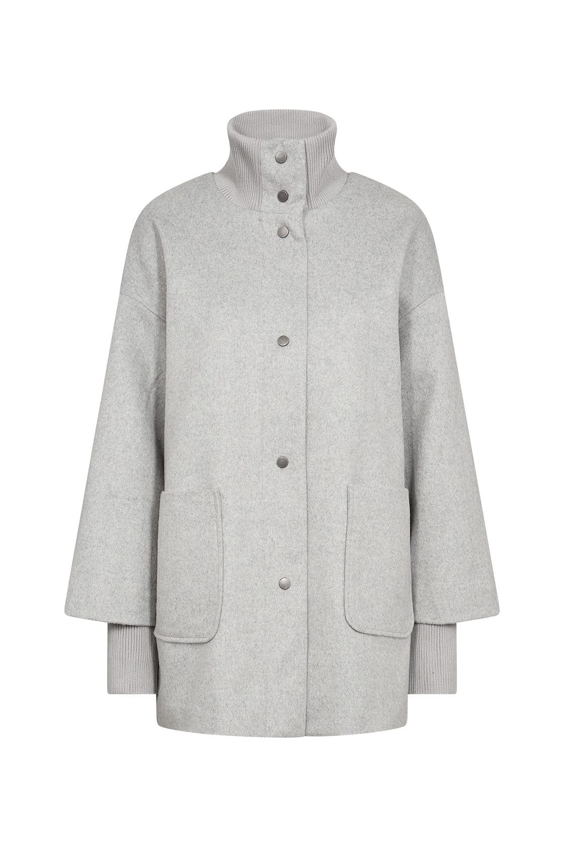 Soya Concept Madelon Longline Wool Blend Jacket - Light Grey Melange