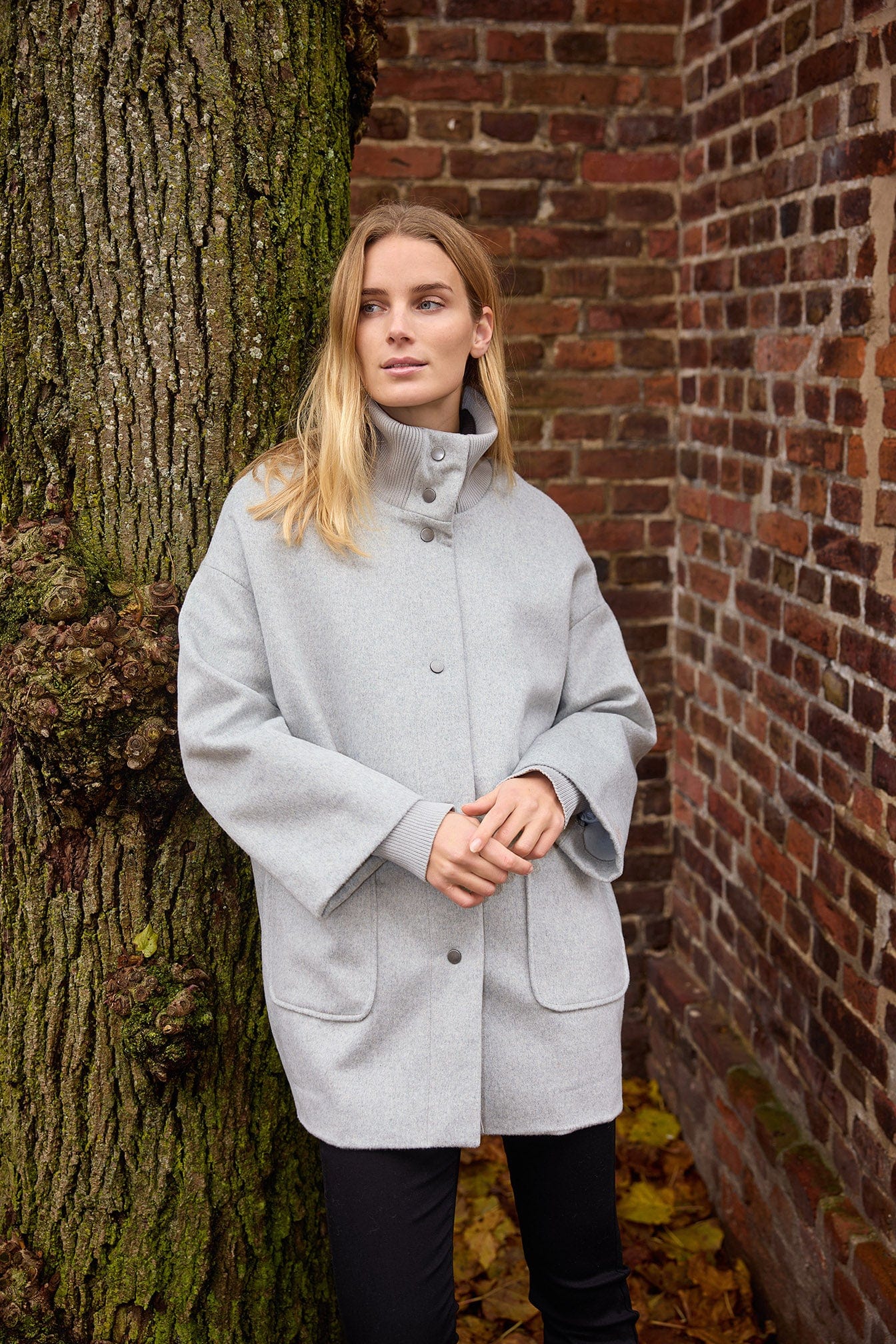 Soya Concept Madelon Longline Wool Blend Jacket - Light Grey Melange