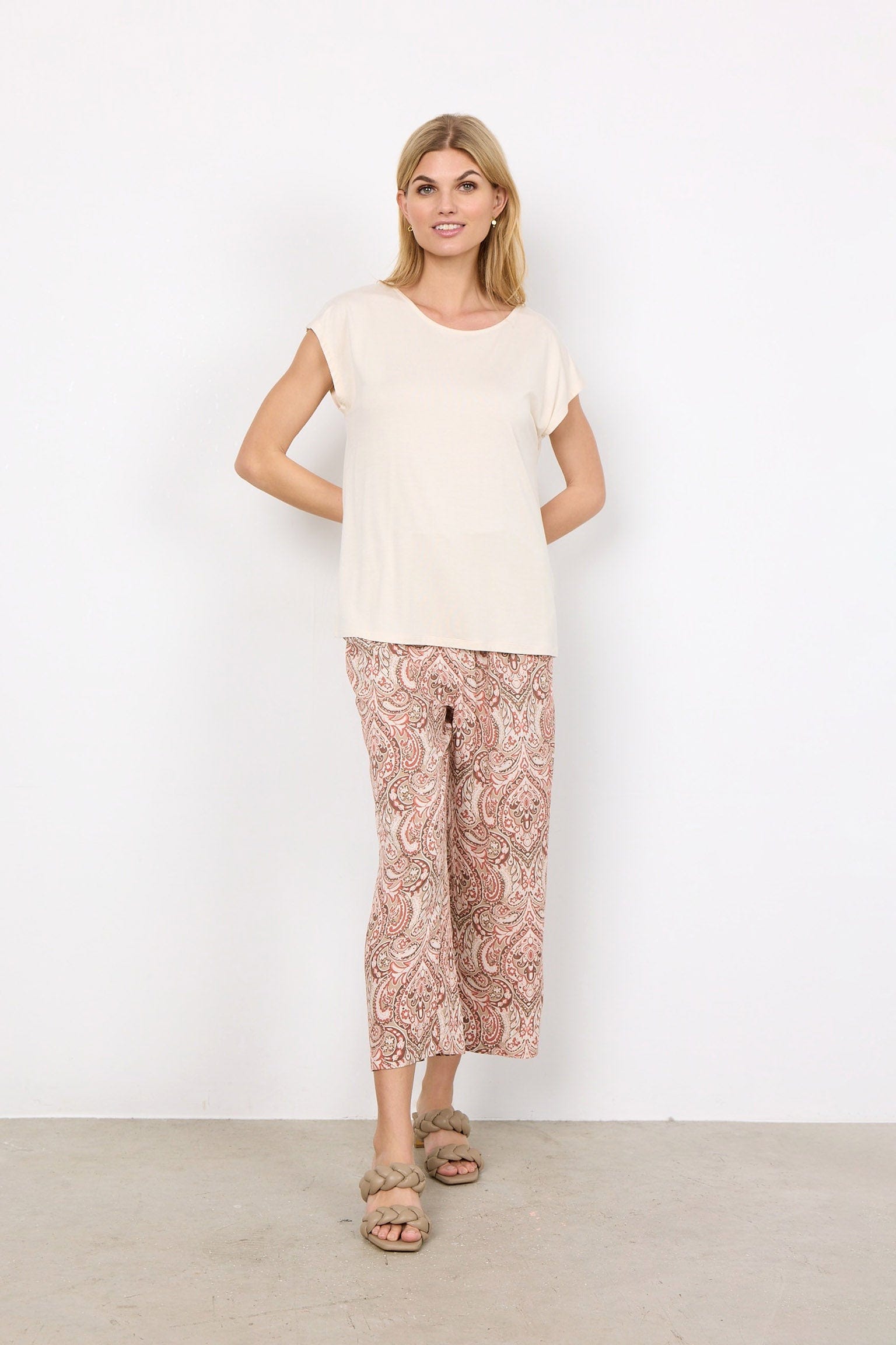 Soya Concept Marica T-Shirt with Criss-Cross Back Detail - Cream