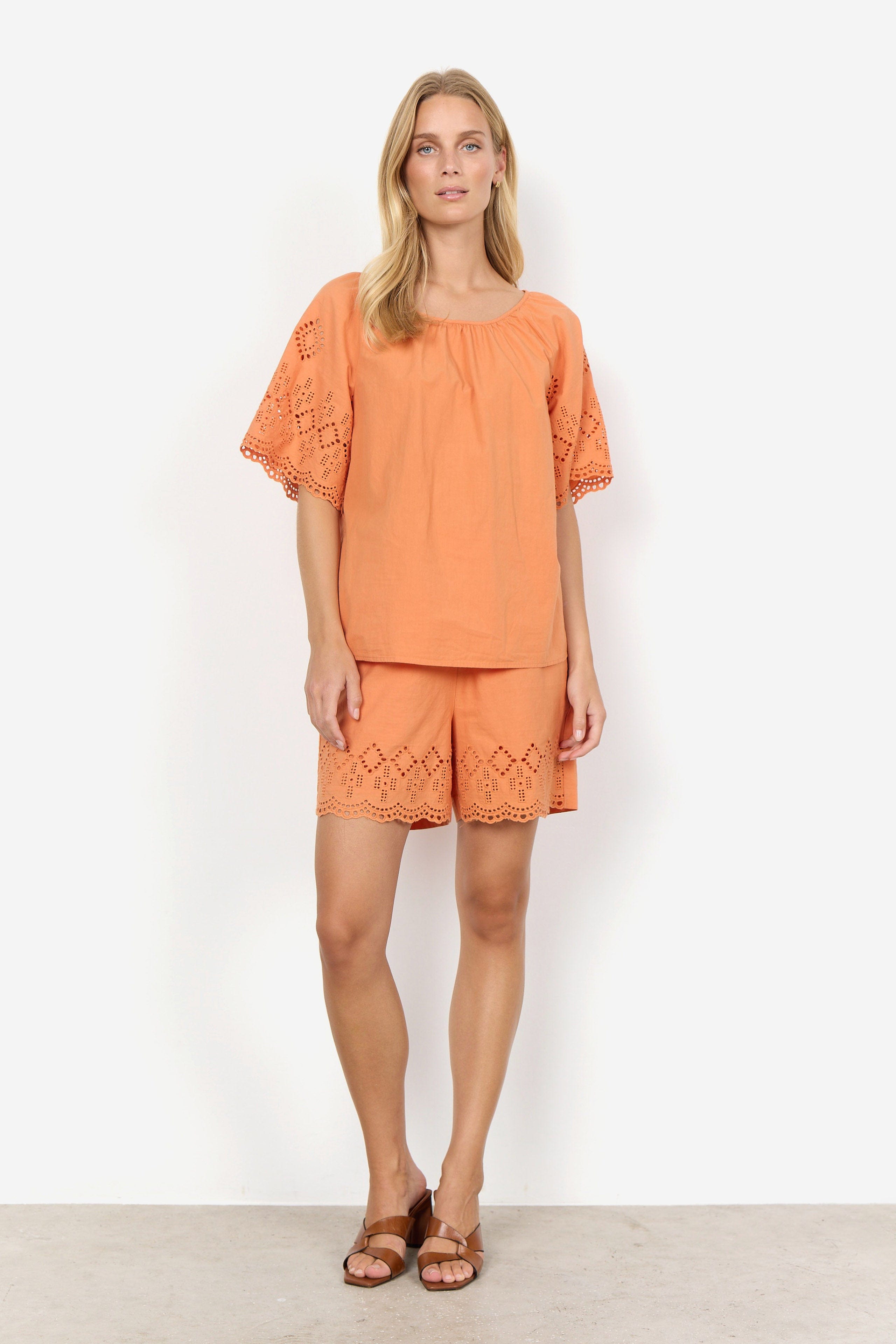 Soya Concept Milly Broderie Anglaise Detail Top - Papaya