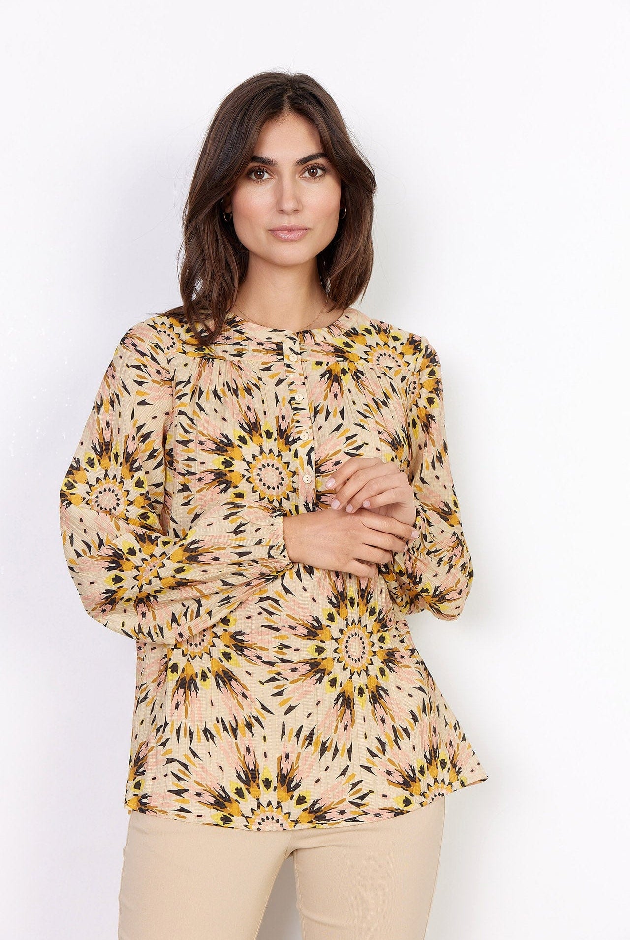 Soya Concept Mirra Printed Blouse - Golden Yellow Combi