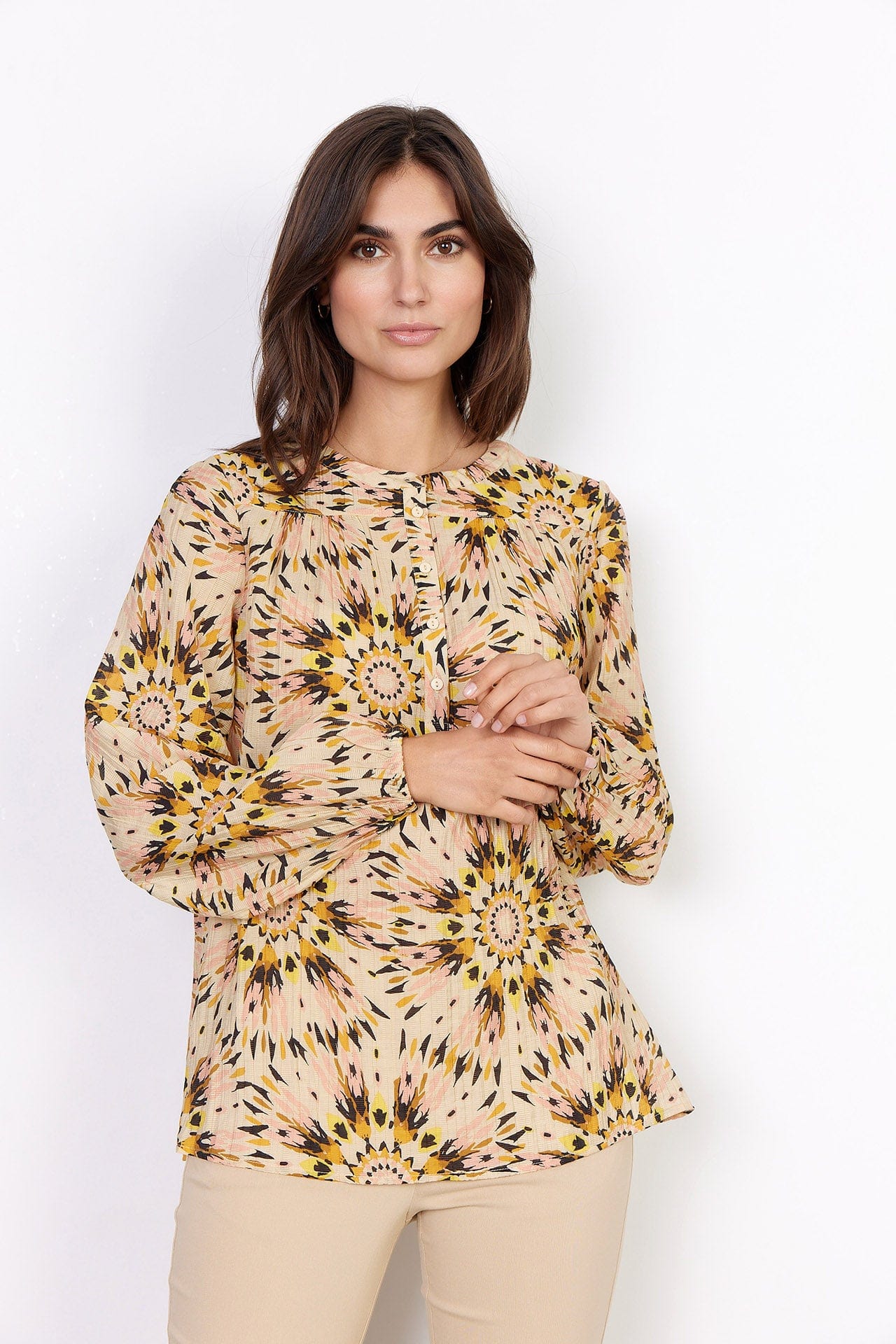 Soya Concept Mirra Printed Blouse - Golden Yellow Combi