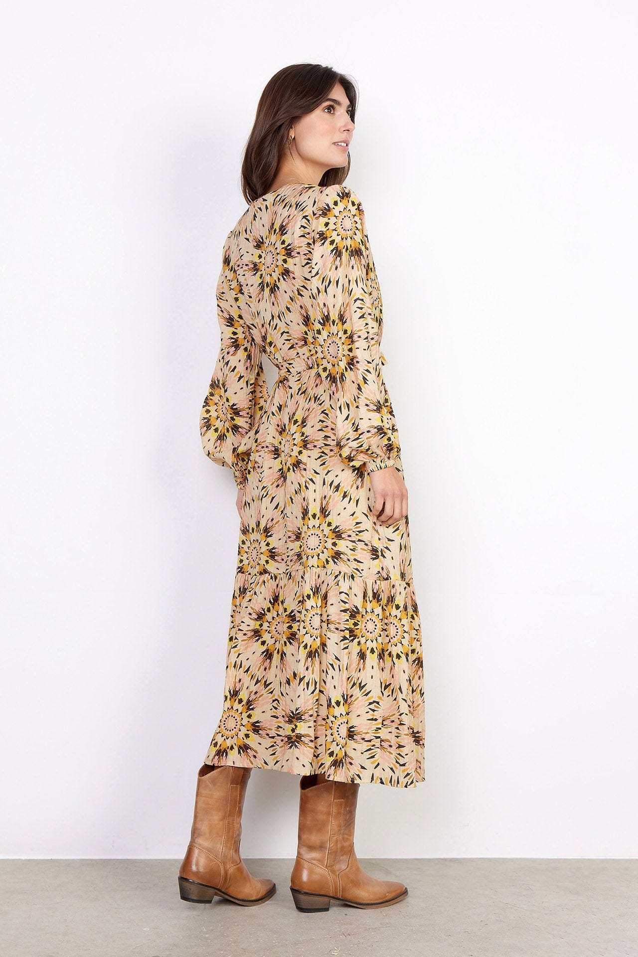 Soya Concept Mirra Printed Midi Dress - Golden Yellow Combi