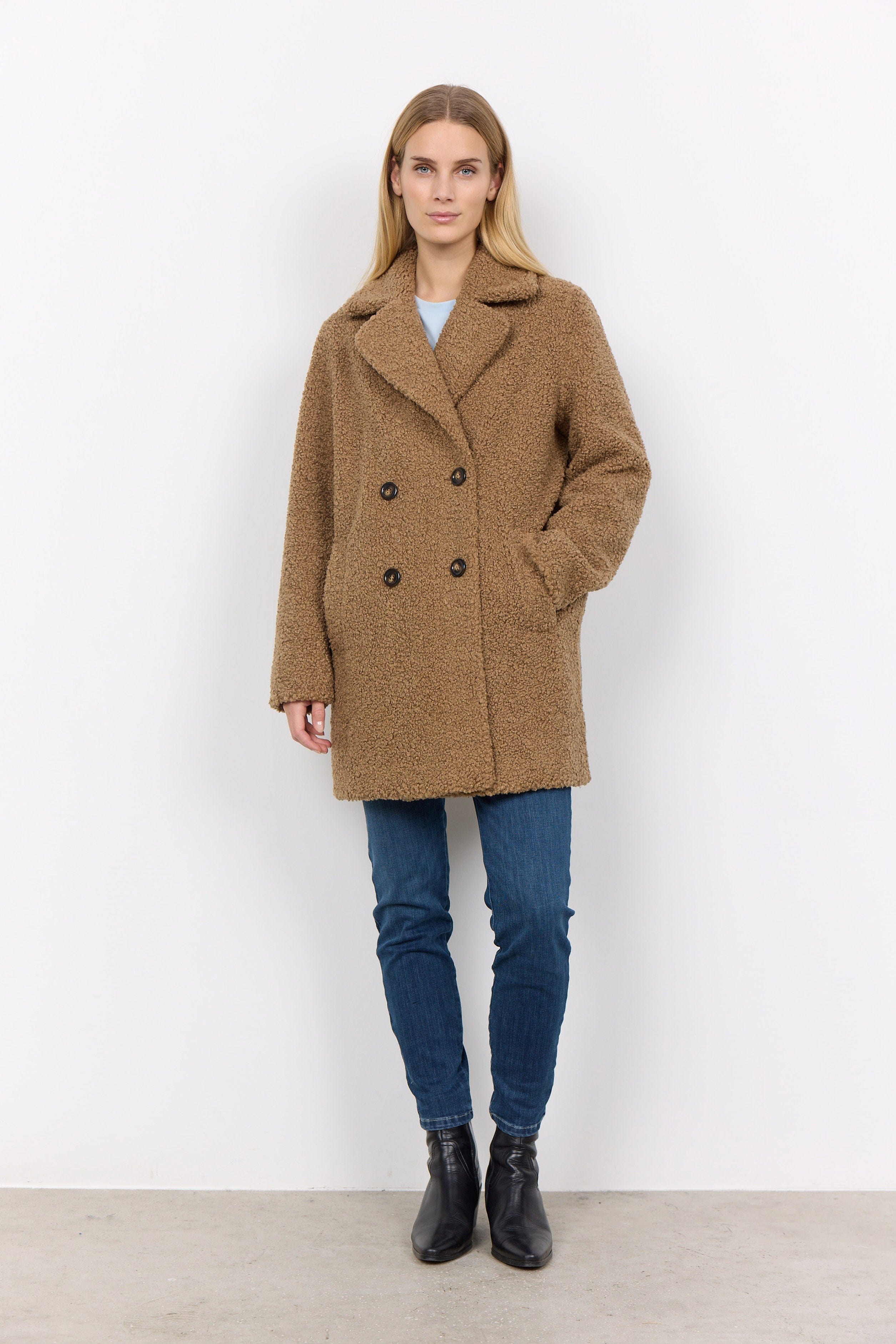 Soya Concept Mukite Teddy Doubled Breasted Coat - Desert Brown