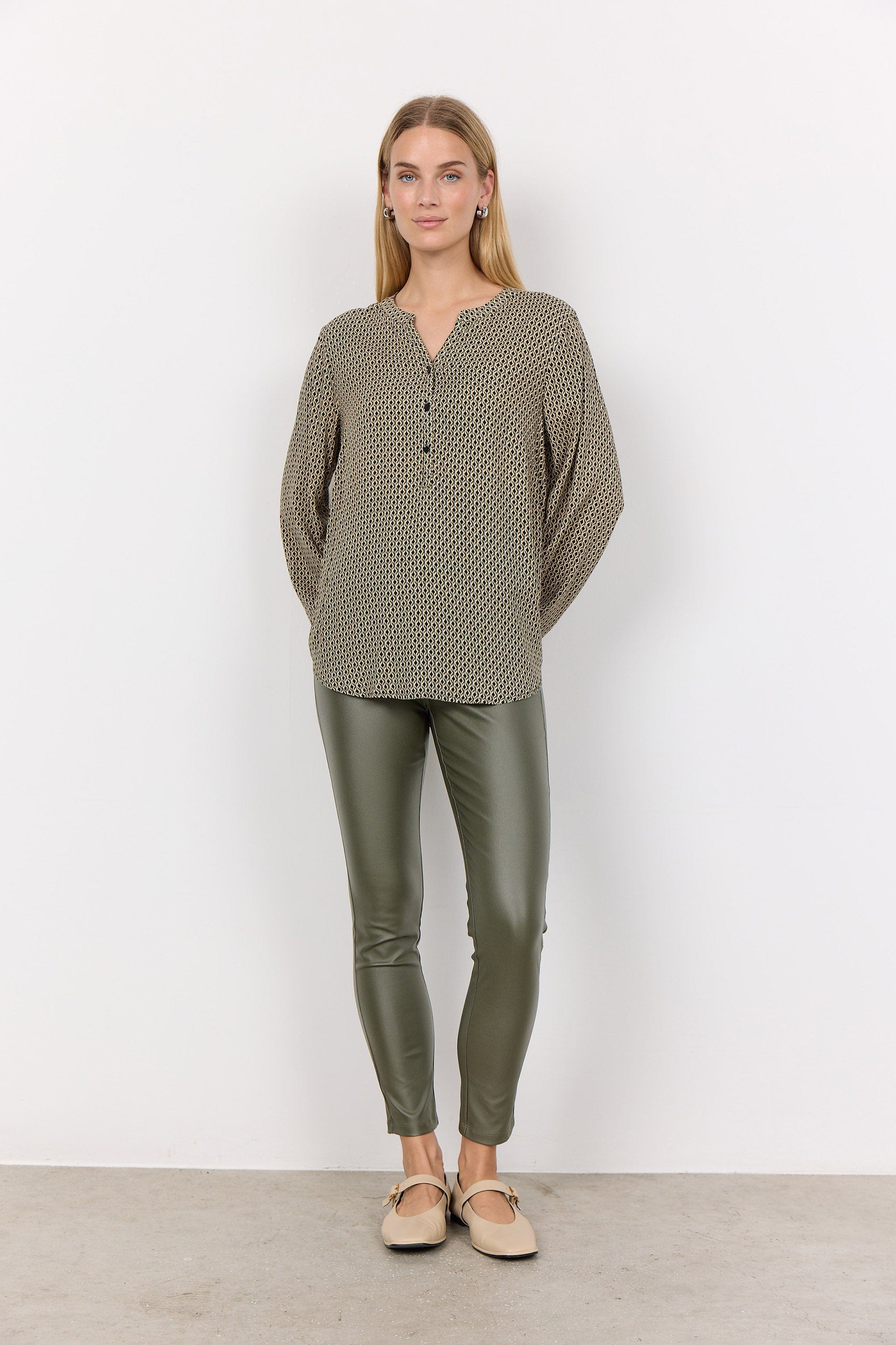 Soya Concept Namra Printed Blouse - Dark Olive Combi