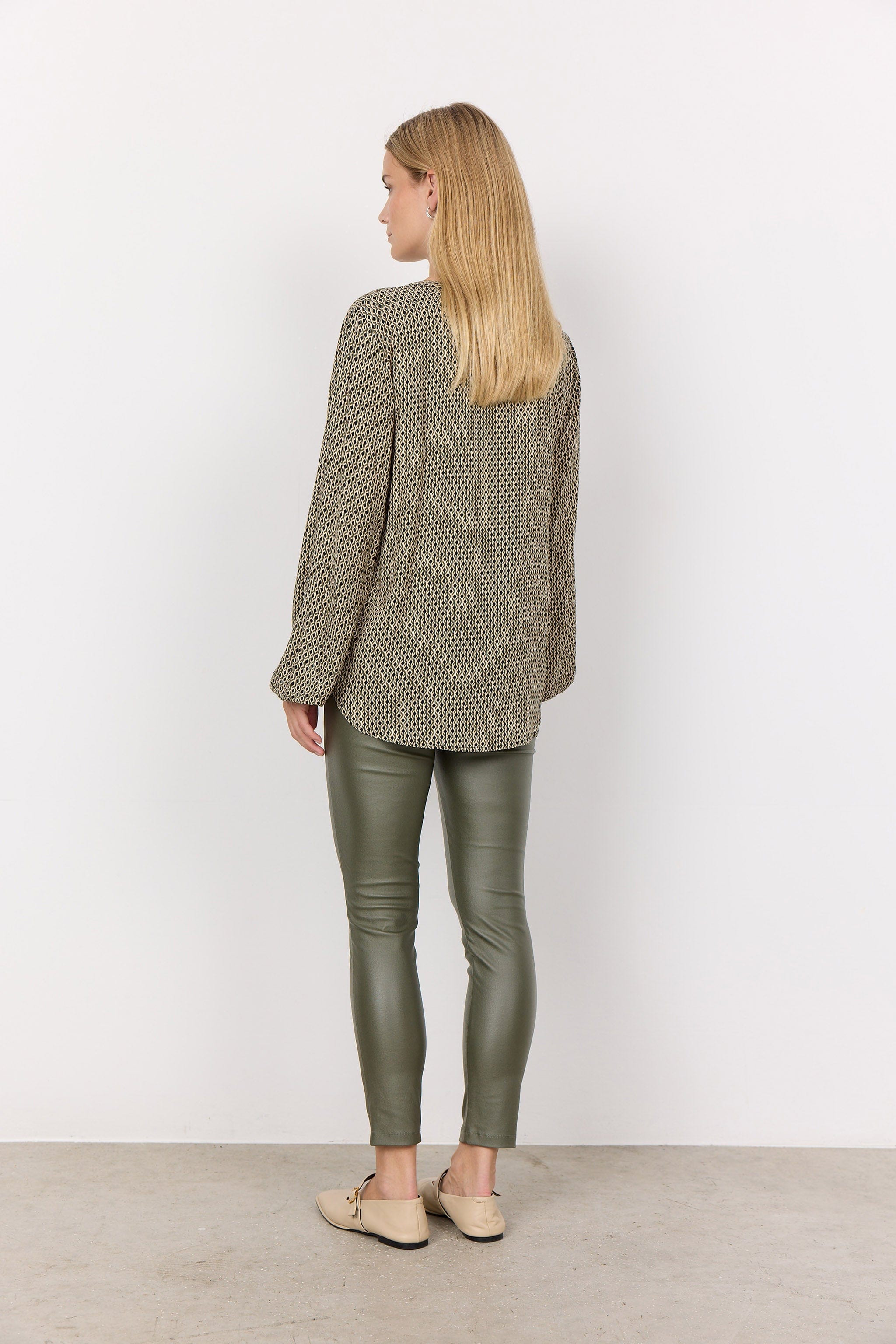 Soya Concept Namra Printed Blouse - Dark Olive Combi