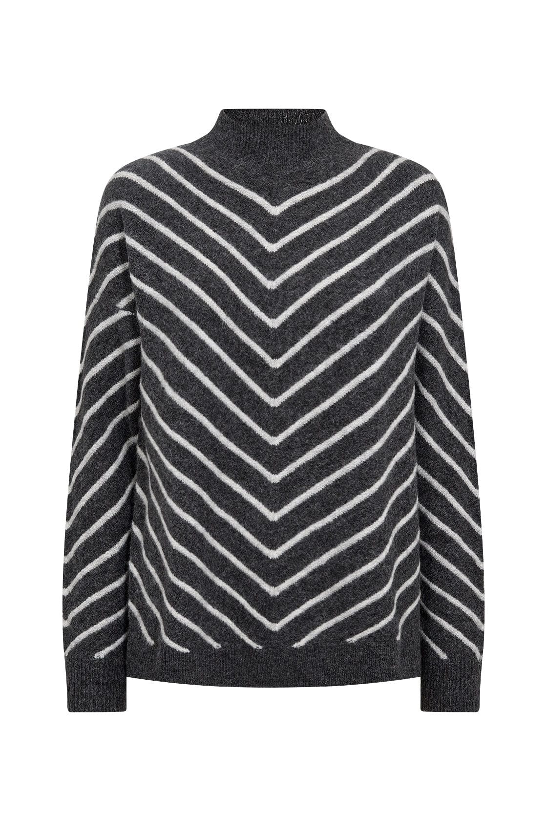 Soya Concept Nessie Chevron Knitted Jumper - Dark Grey Melange Combi