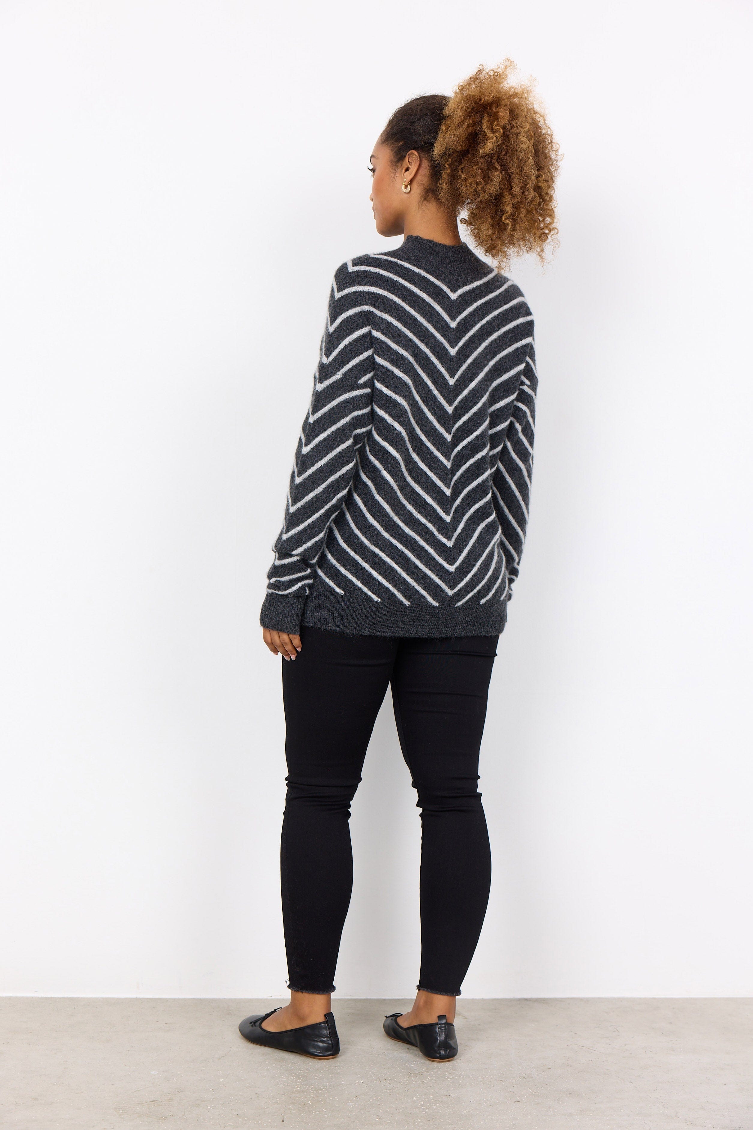 Soya Concept Nessie Chevron Knitted Jumper - Dark Grey Melange Combi