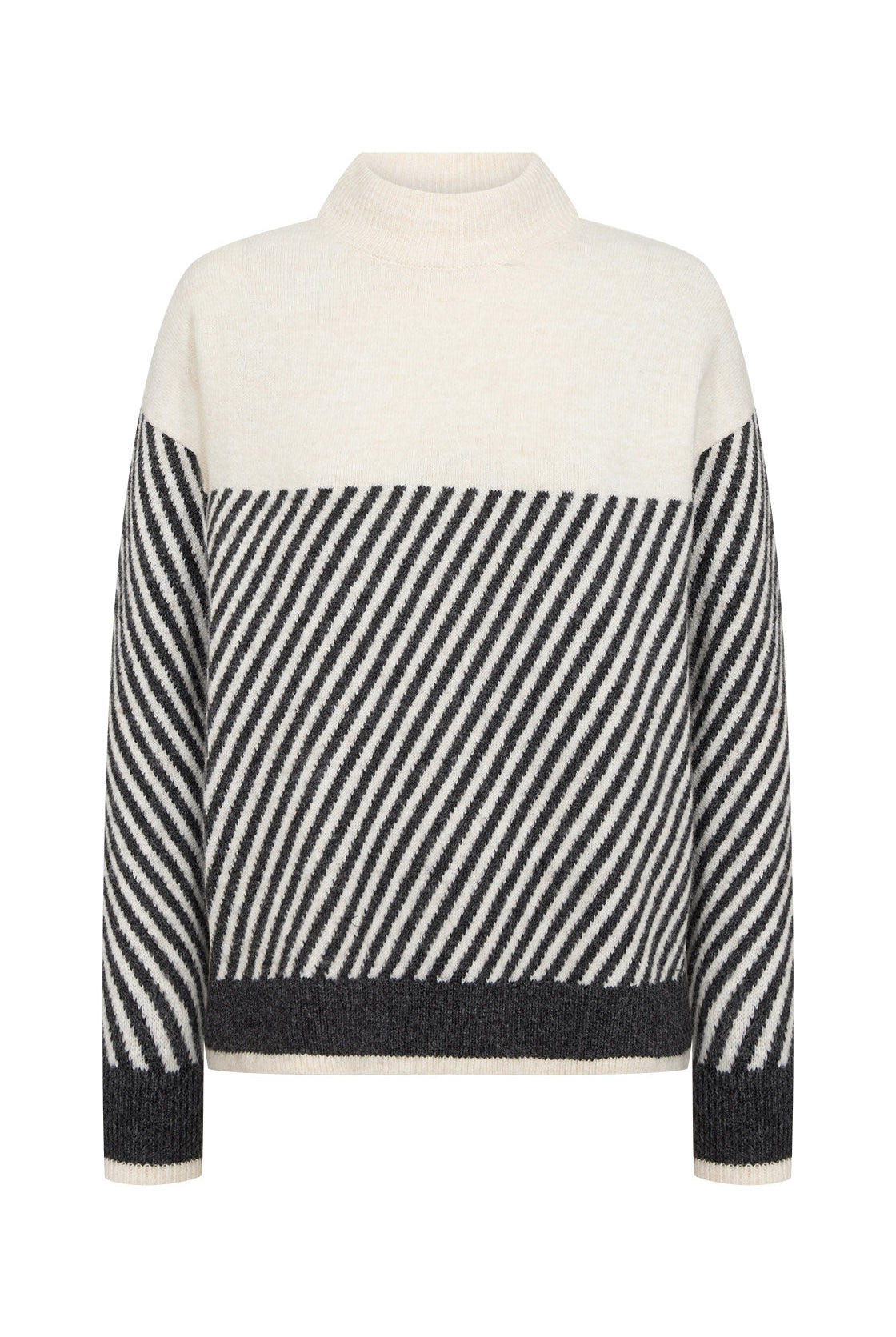 Soya Concept Nessie Stripe Wool Blend Jumper - Cream Melange Combi