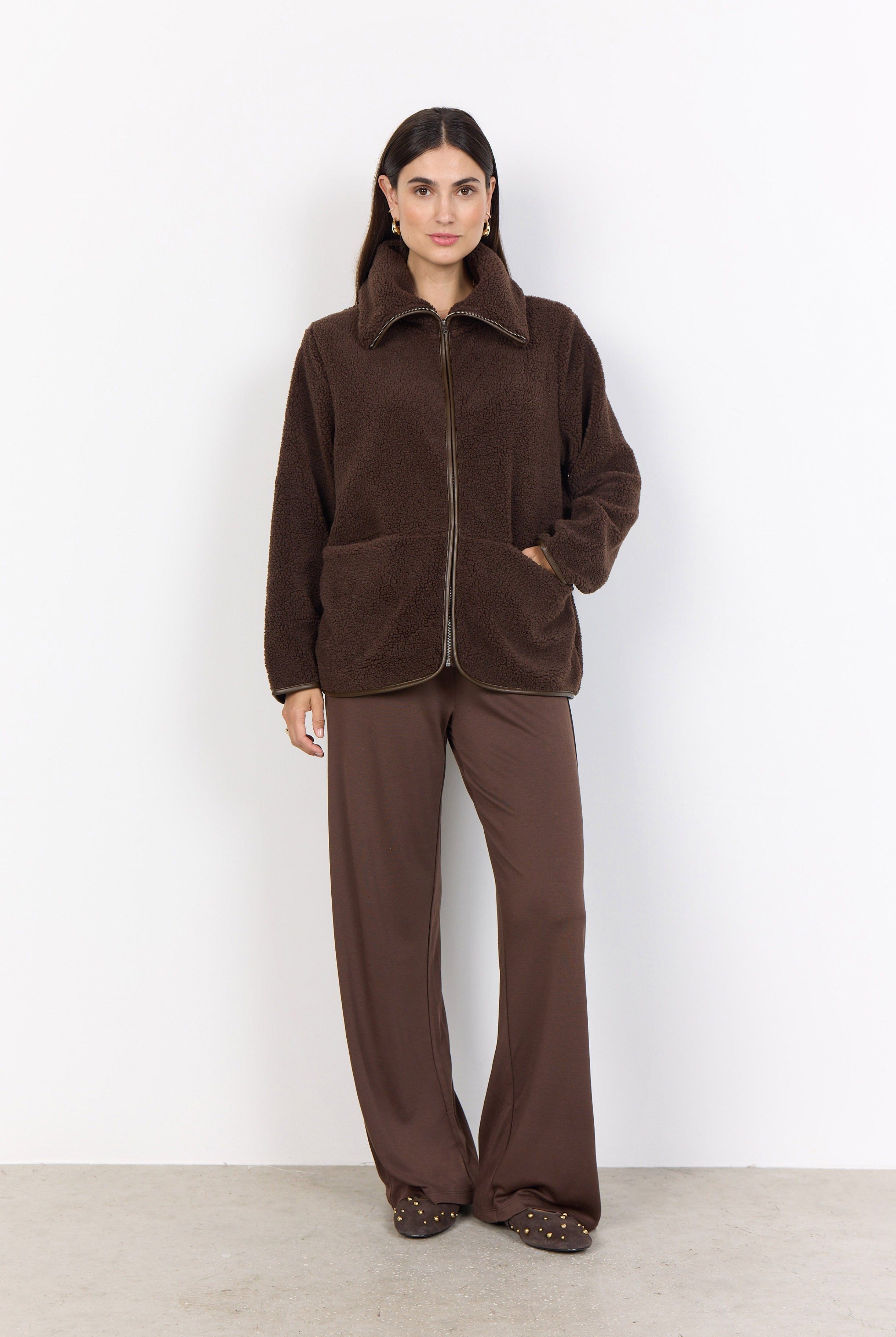 Soya Concept Onyx Wide Collar Fleece Jacket - Hot Fudge