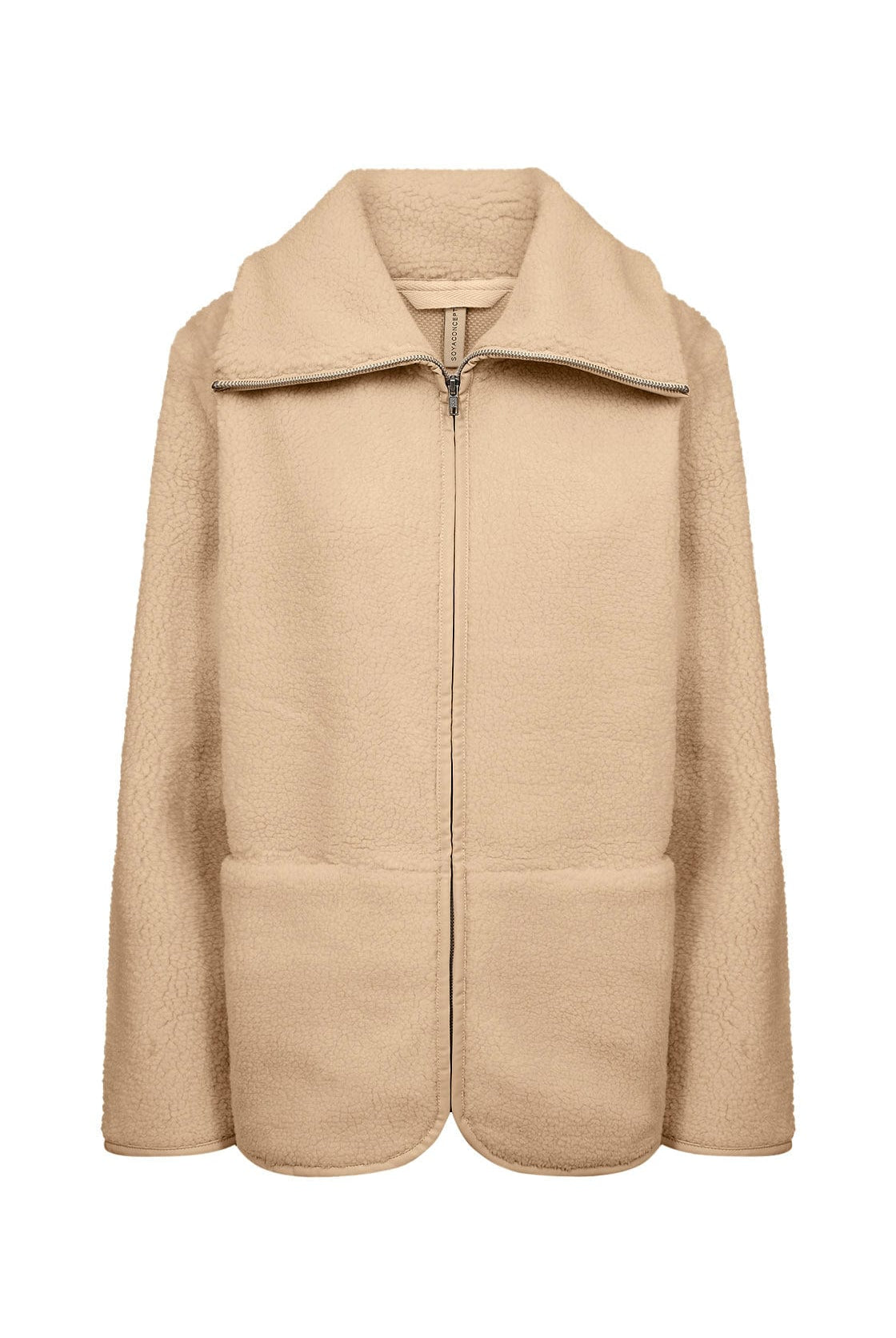 Soya Concept Onyx Wide Collar Fleece Jacket - Sand