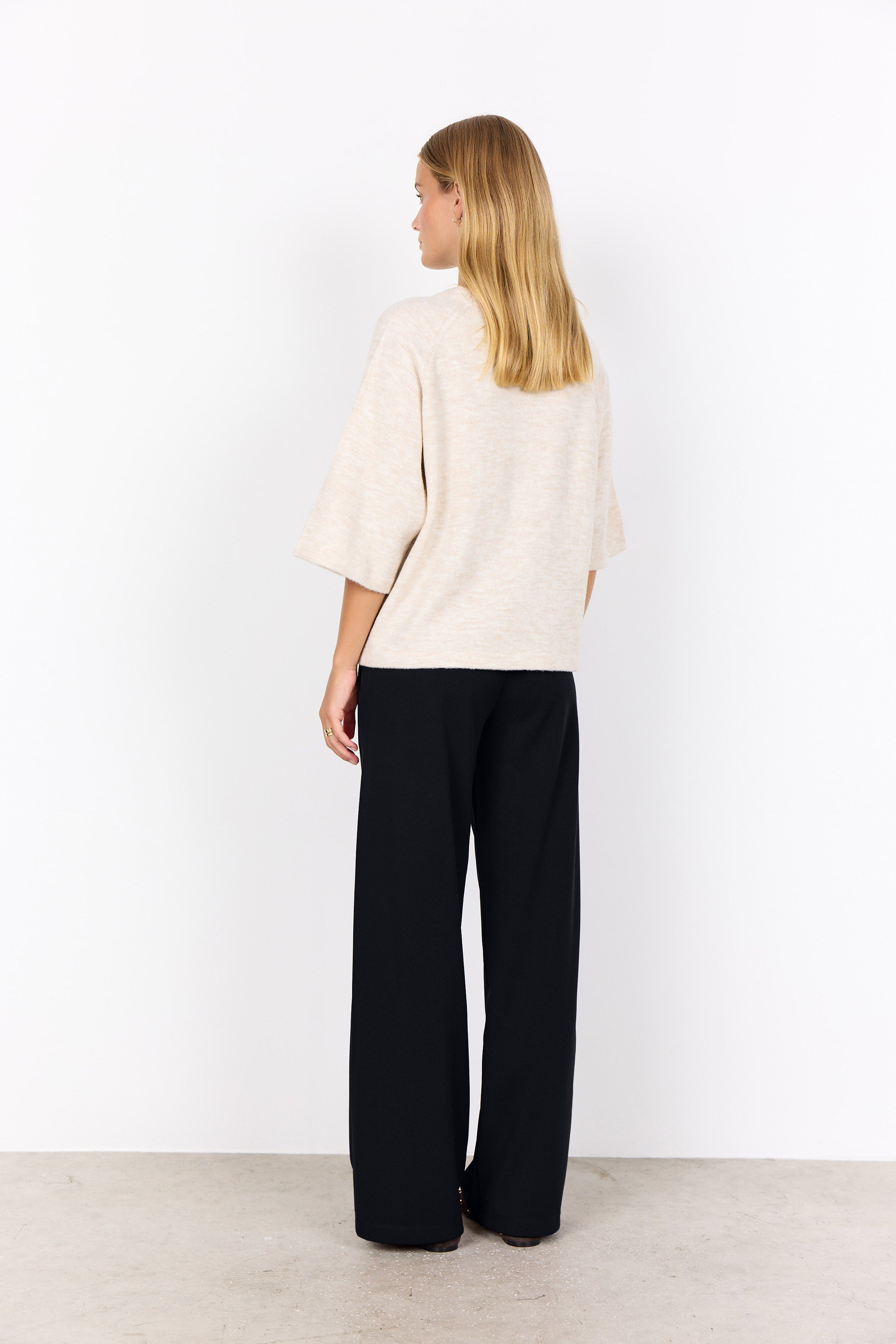 Soya Concept Orlean Knitted 3/4 Sleeve Jumper - Cream Melange