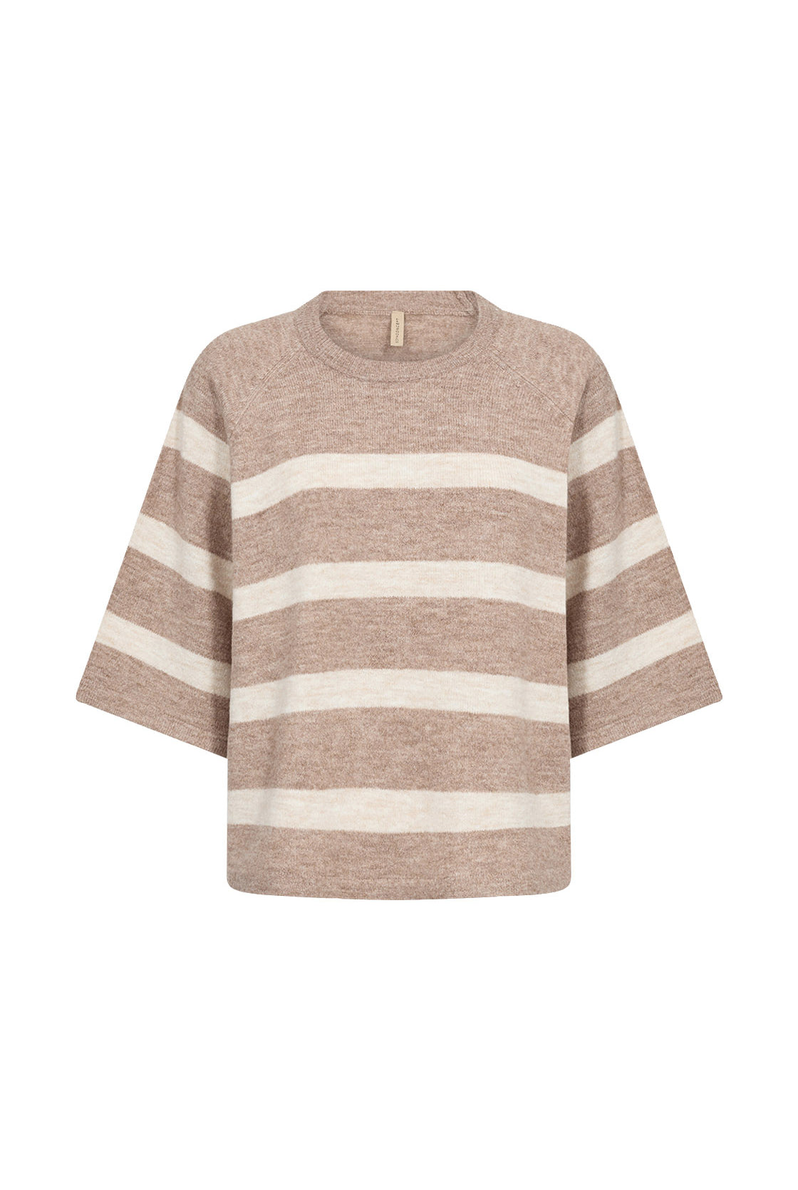 Soya Concept Orlean Stripe Knitted 3/4 Sleeve Jumper - Sand Melange Combi