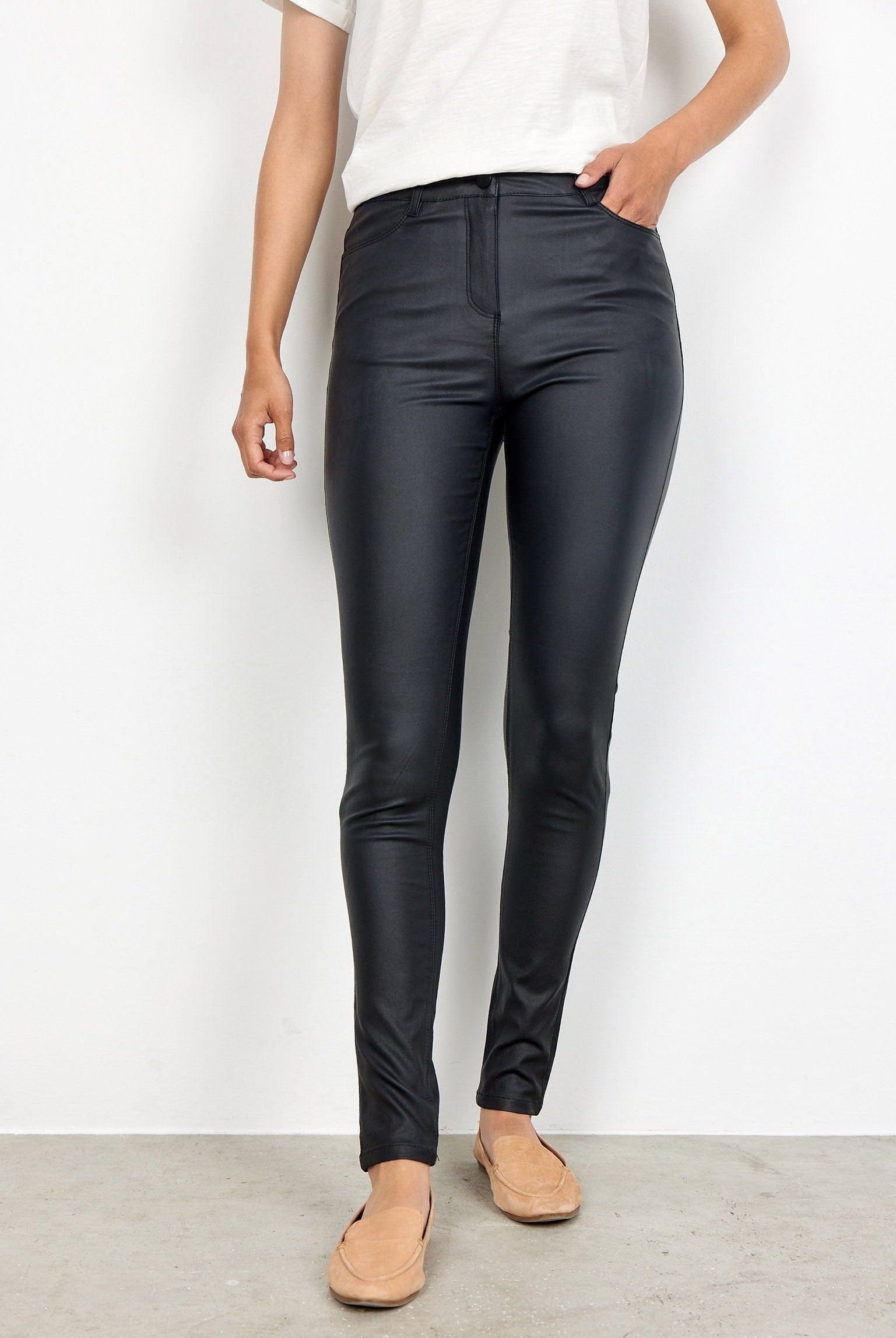 Soya Concept Pam Leather Look Trousers - Black