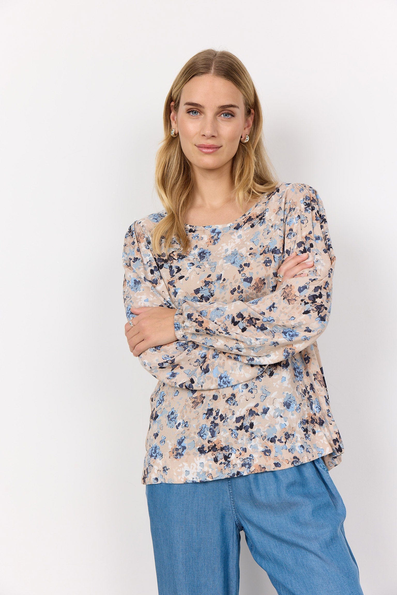 Soya Concept Pammi Printed Blouse - Air Blue Combi