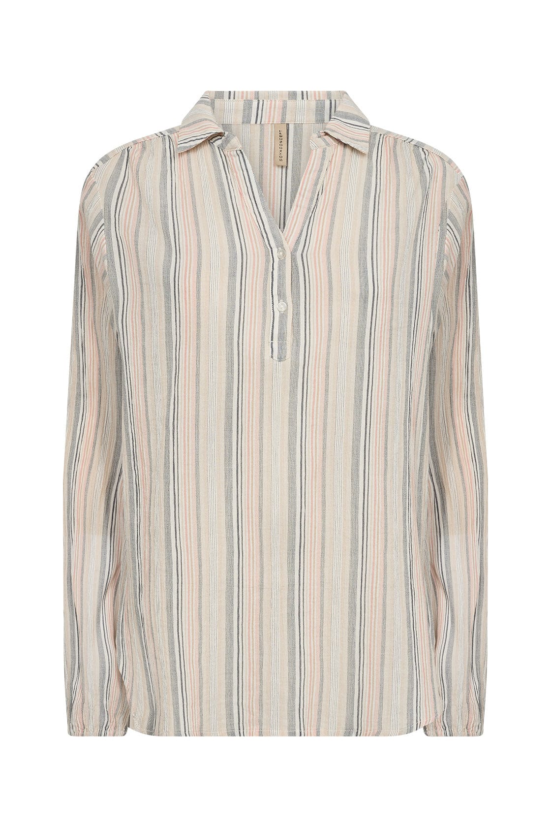 Soya Concept Patti Stripe Organic Cotton Blouse - Peach Pink Combi