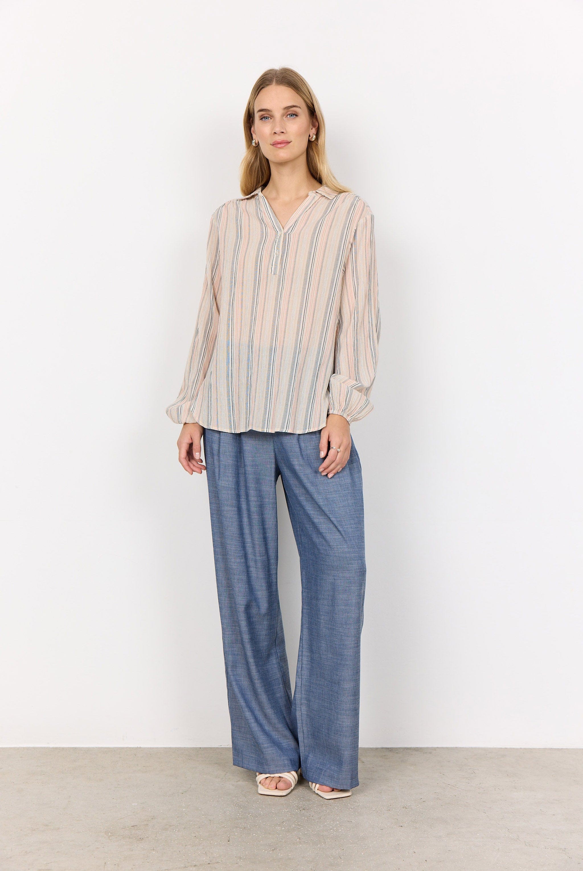 Soya Concept Patti Stripe Organic Cotton Blouse - Peach Pink Combi